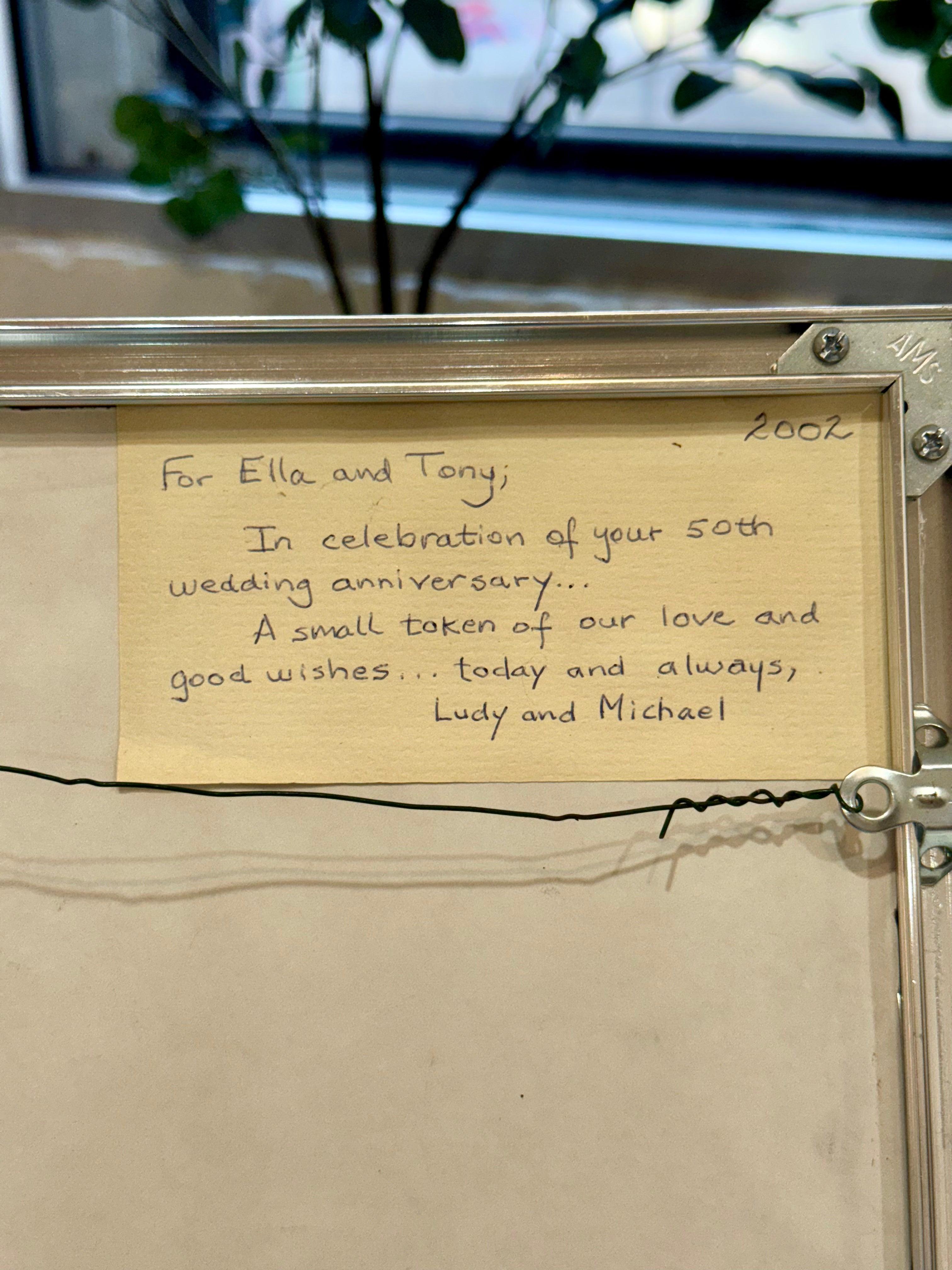 Framed Watercolor Painting with Handwritten Note