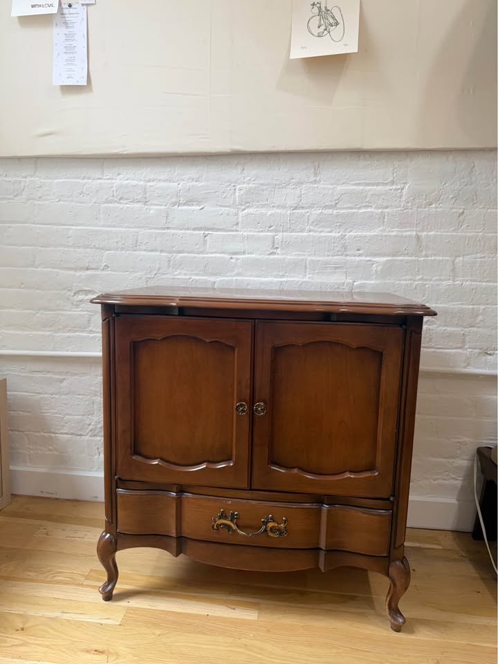 Mid Century Provincial Style Walnut Vinyl Storage Cabinet