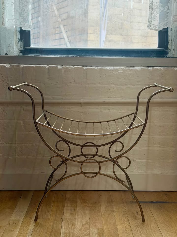 Vintage Hollywood Regency Style Brass Metal Wire Vanity Stool