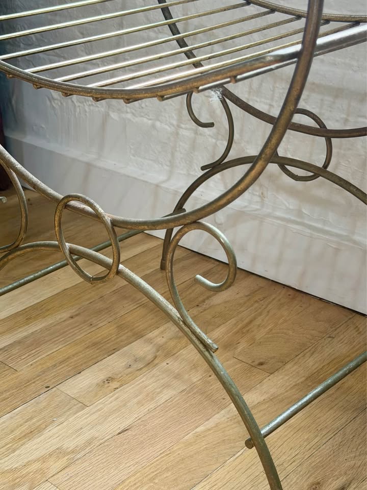 Vintage Hollywood Regency Style Brass Metal Wire Vanity Stool