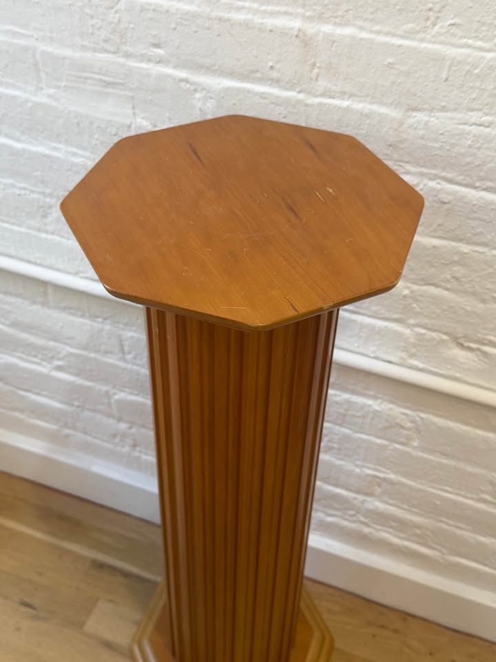 Vintage Wooden Fluted Column Pedestal with Octagonal Detail