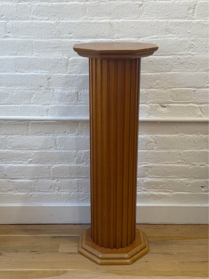 Vintage Wooden Fluted Column Pedestal with Octagonal Detail