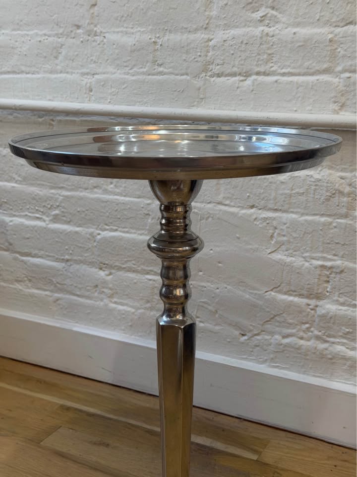 Vintage Silver Finish Pedestal Accent Table