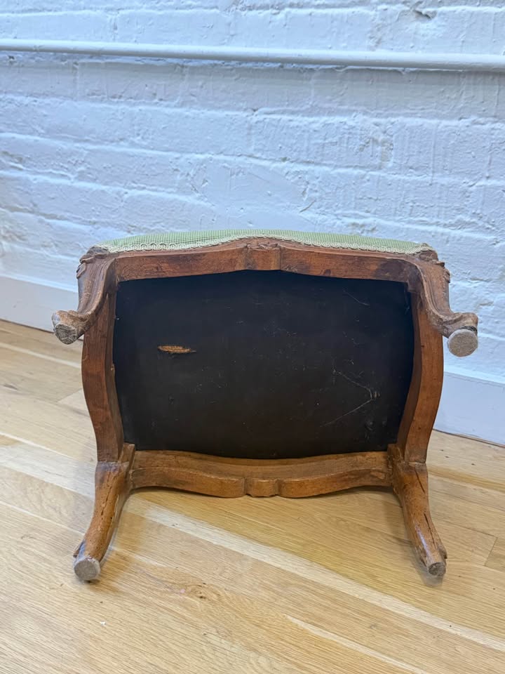 Vintage Floral Needlepoint Footstool with Carved Wooden Legs