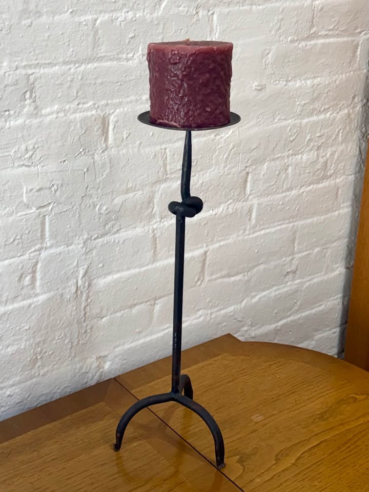 Primitive Wrought Iron Tripod Twist Detail Candlestick Holder