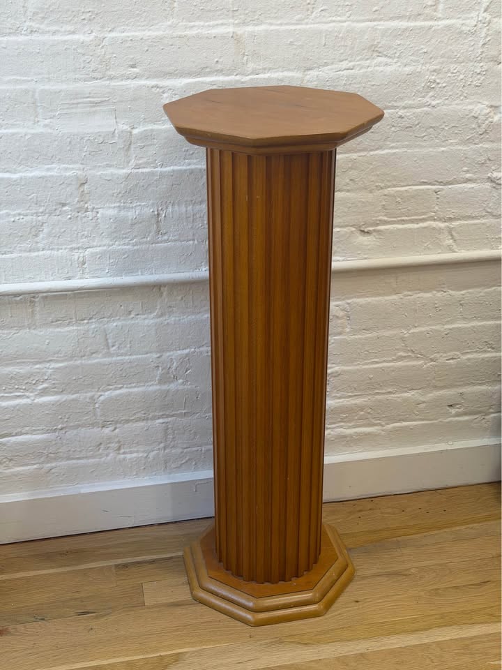 Vintage Wooden Fluted Column Pedestal with Octagonal Detail