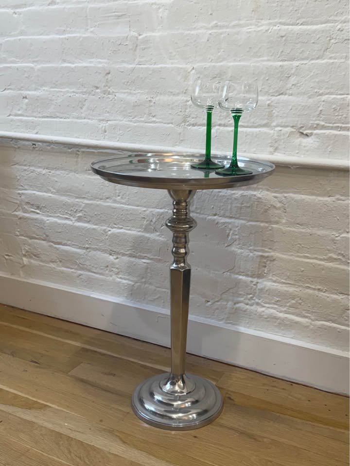 Vintage Silver Finish Pedestal Accent Table