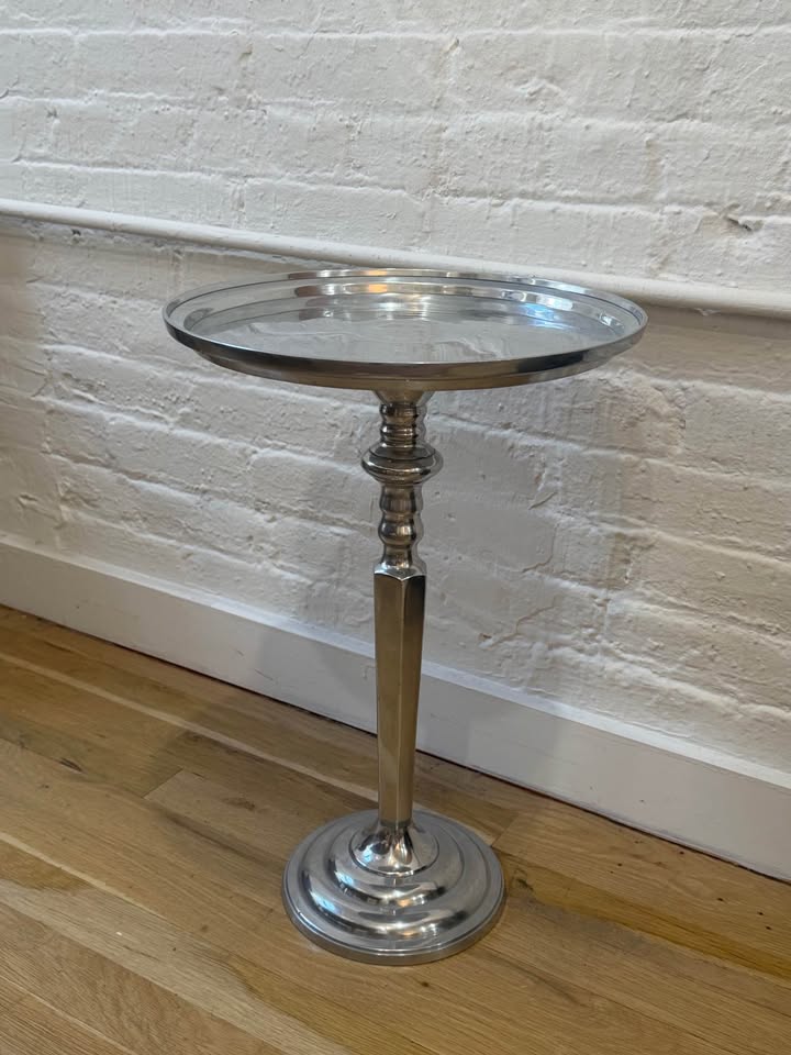 Vintage Silver Finish Pedestal Accent Table