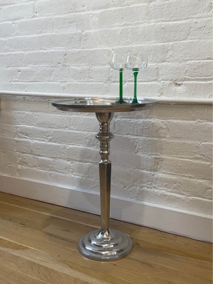 Vintage Silver Finish Pedestal Accent Table