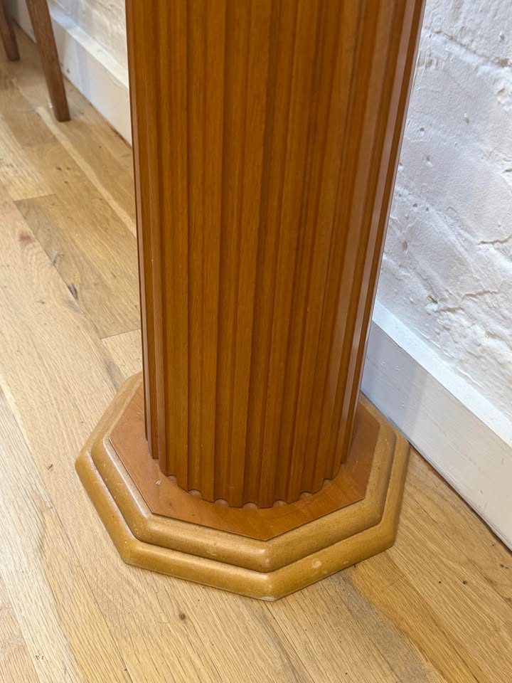 Vintage Wooden Fluted Column Pedestal with Octagonal Detail