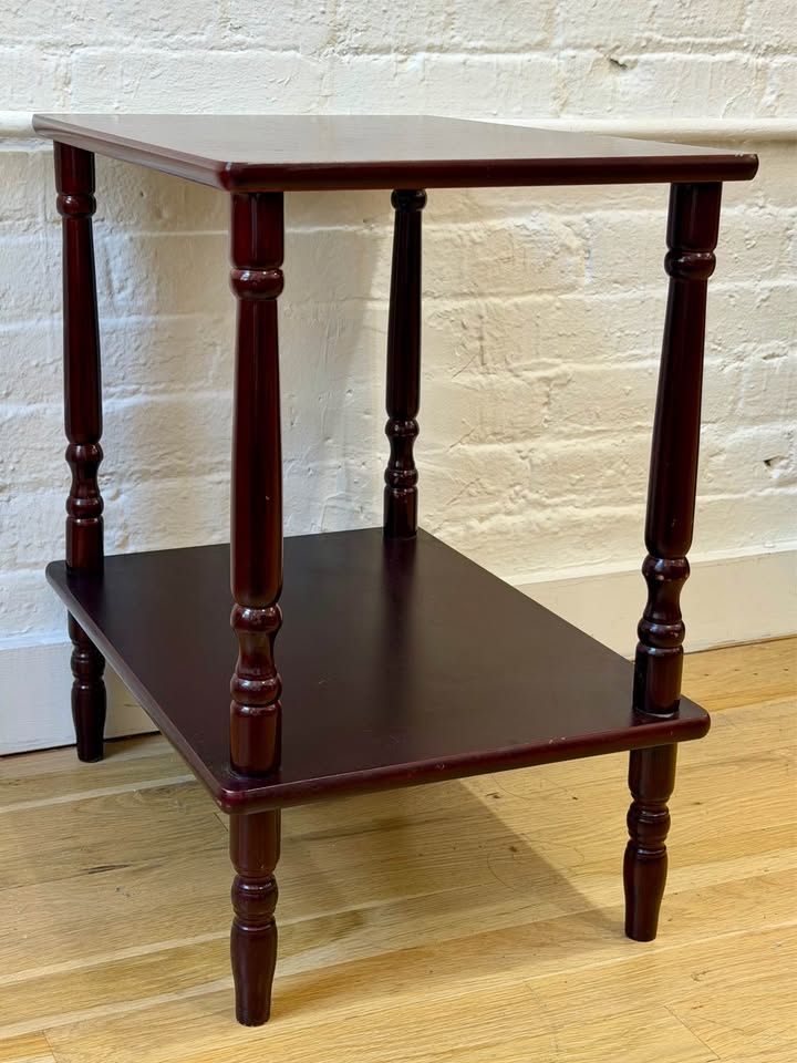 Two Tier Wooden Mahogany Side Table with Turned Leg Detail