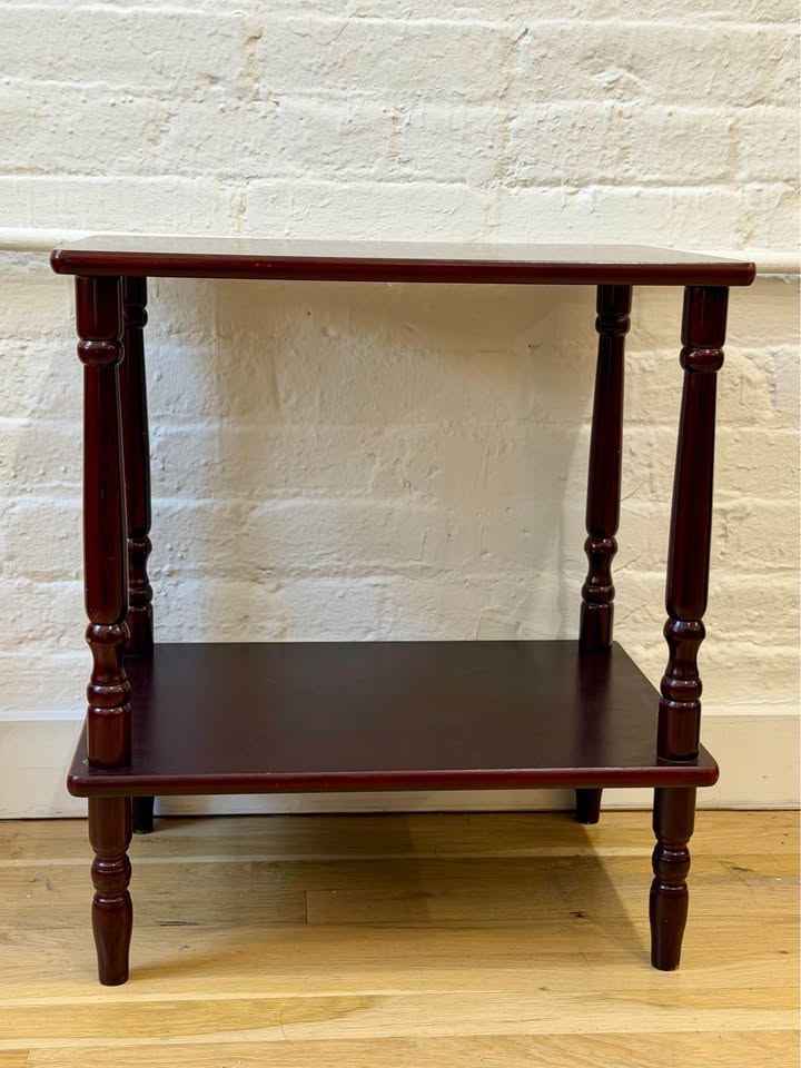 Two Tier Wooden Mahogany Side Table with Turned Leg Detail