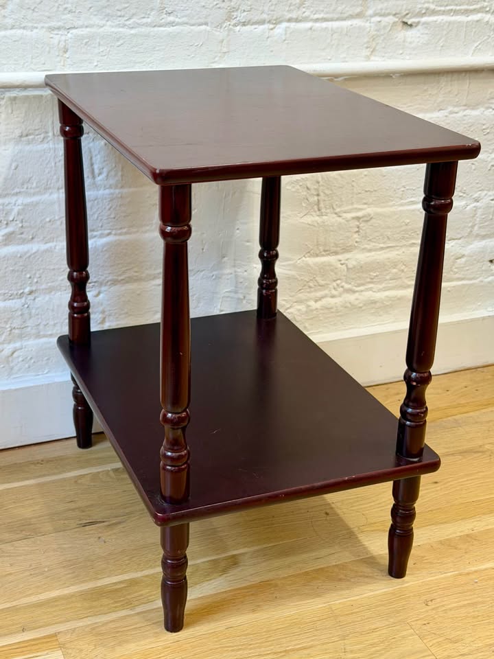 Two Tier Wooden Mahogany Side Table with Turned Leg Detail