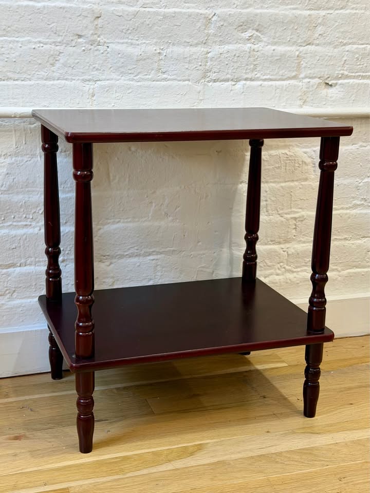 Two Tier Wooden Mahogany Side Table with Turned Leg Detail