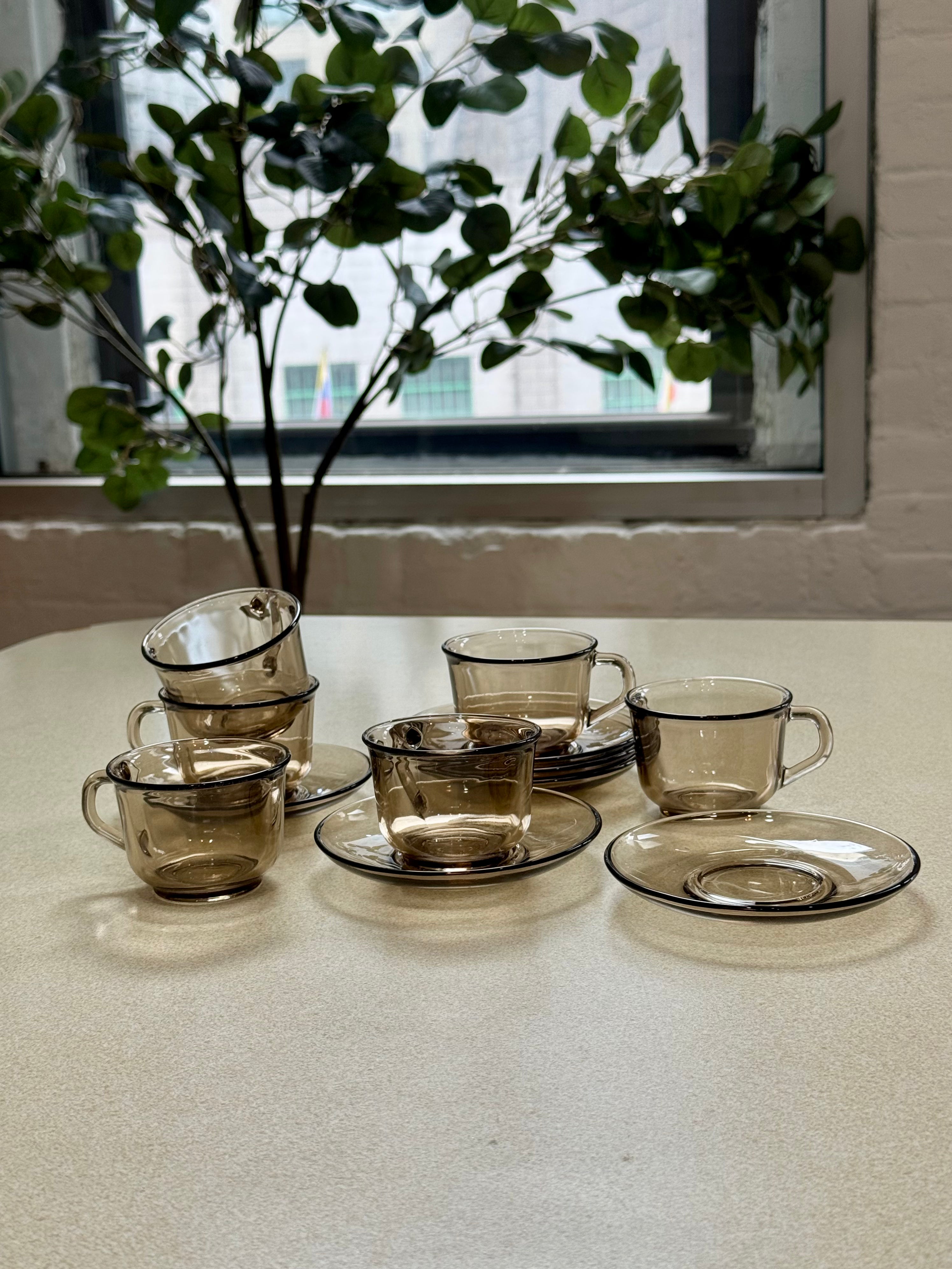 Vintage Arcoroc Smoked Glass Espresso Set