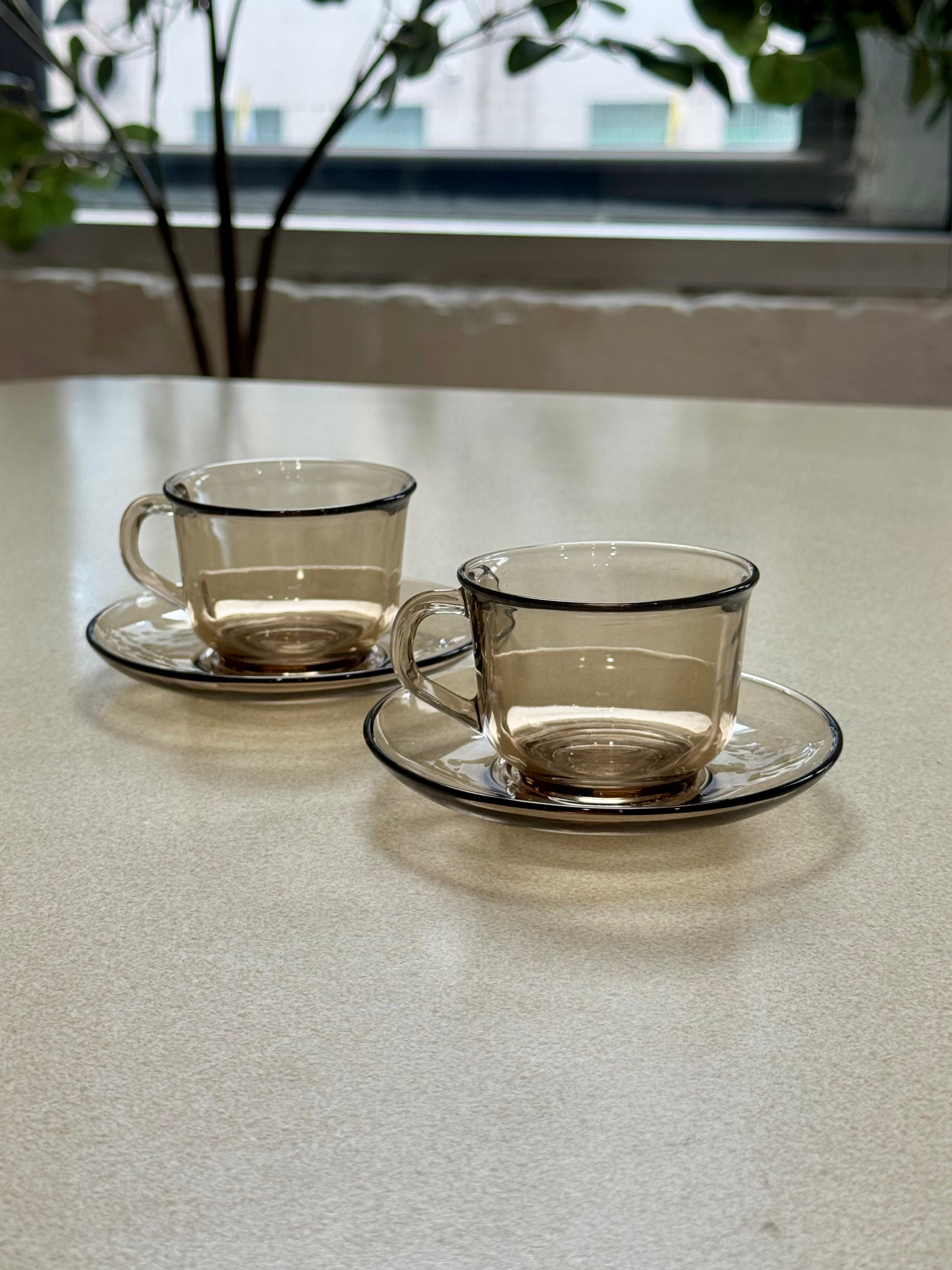 Vintage Arcoroc Smoked Glass Espresso Set