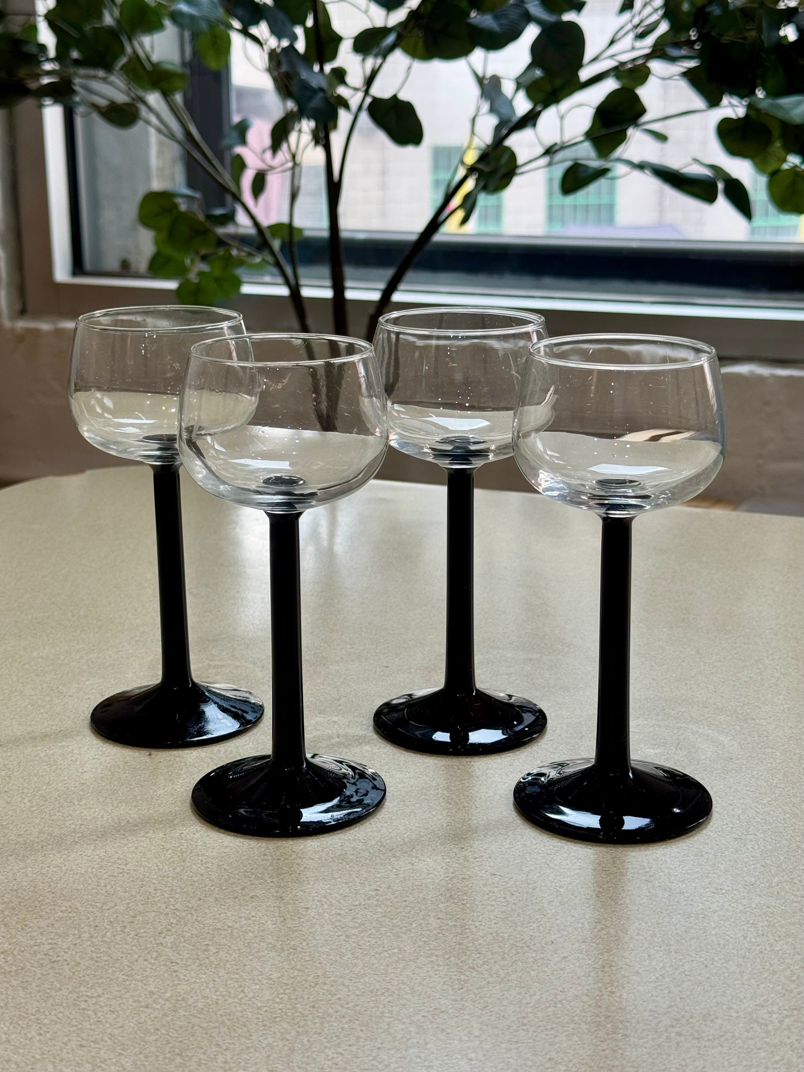 Vintage Luminarc France Black Stemmed Wine Glasses