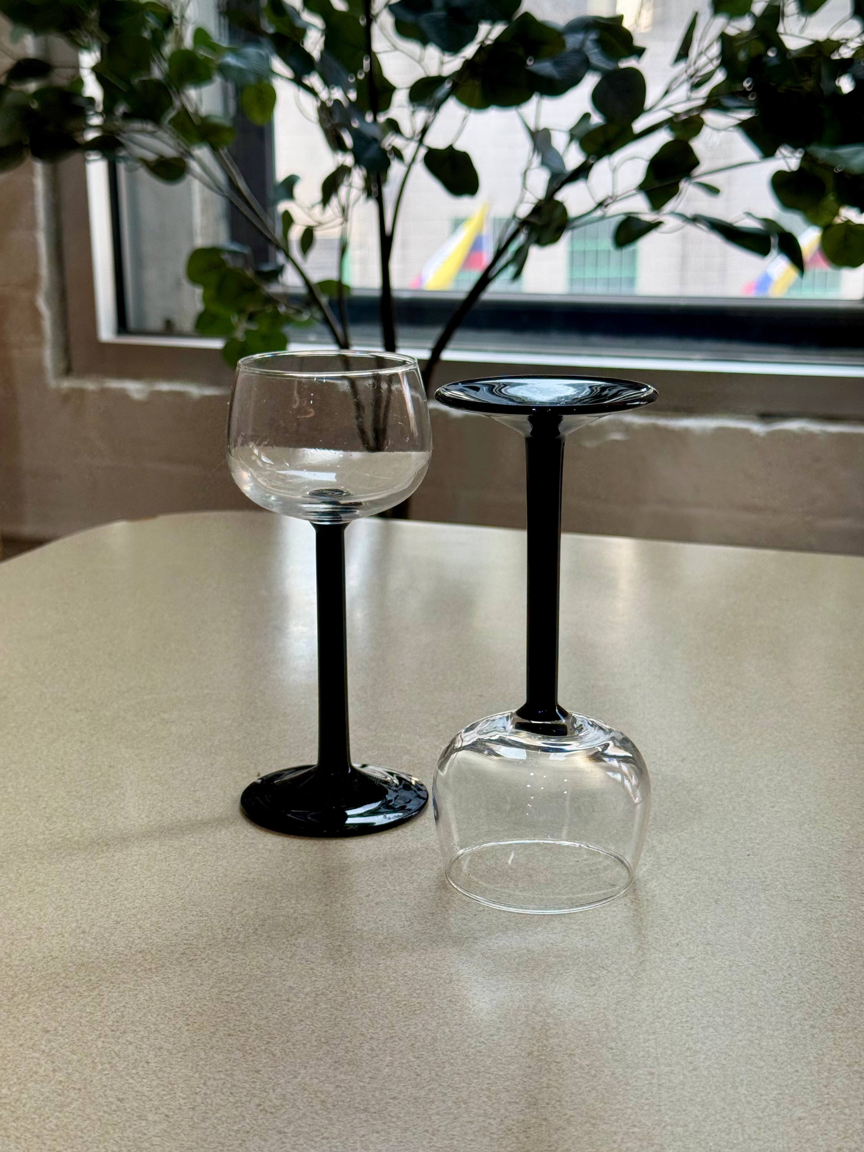 Vintage Luminarc France Black Stemmed Wine Glasses