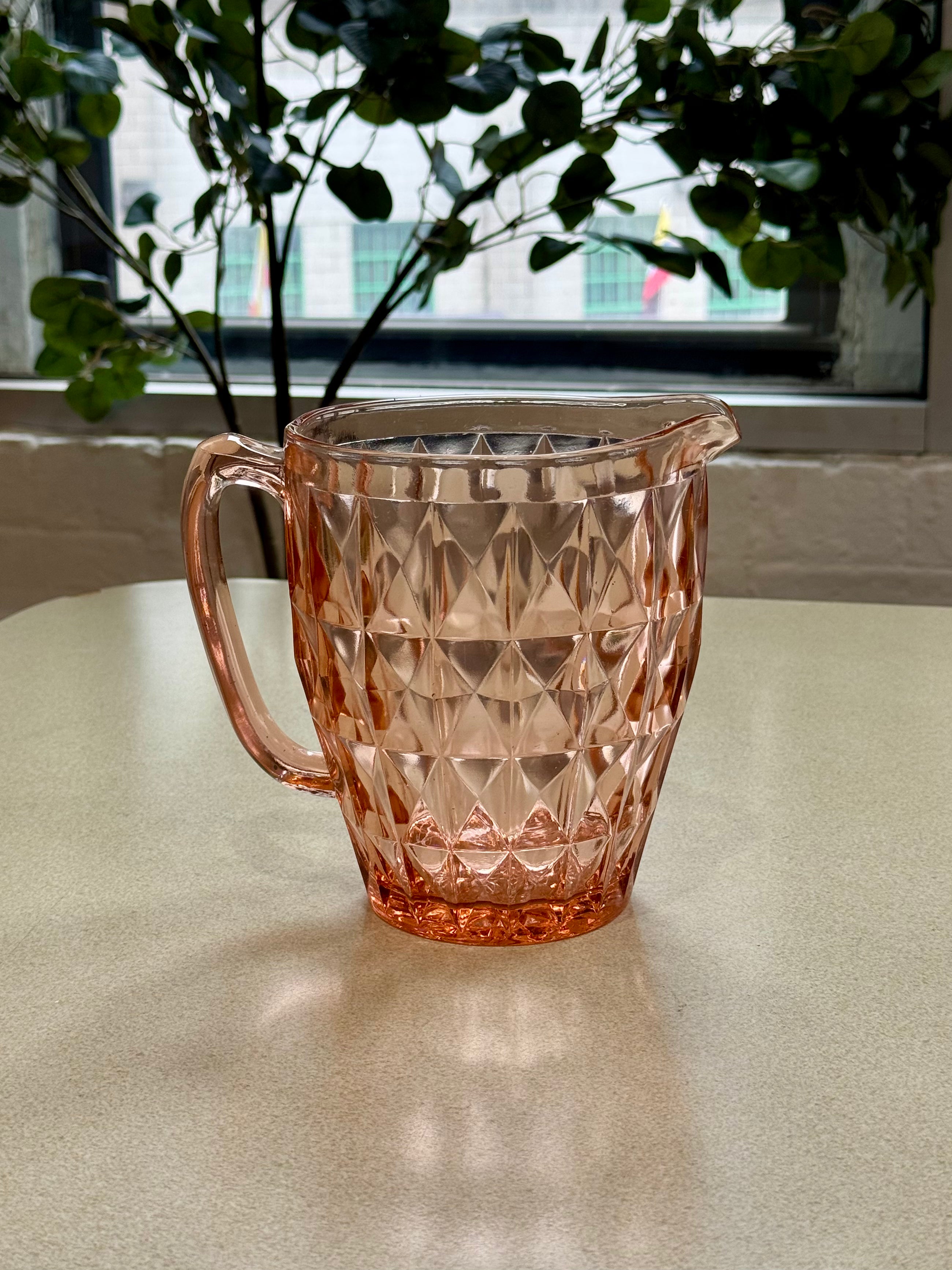 Depression Era Jeannette Glass Diamond Etched Pink Pitcher