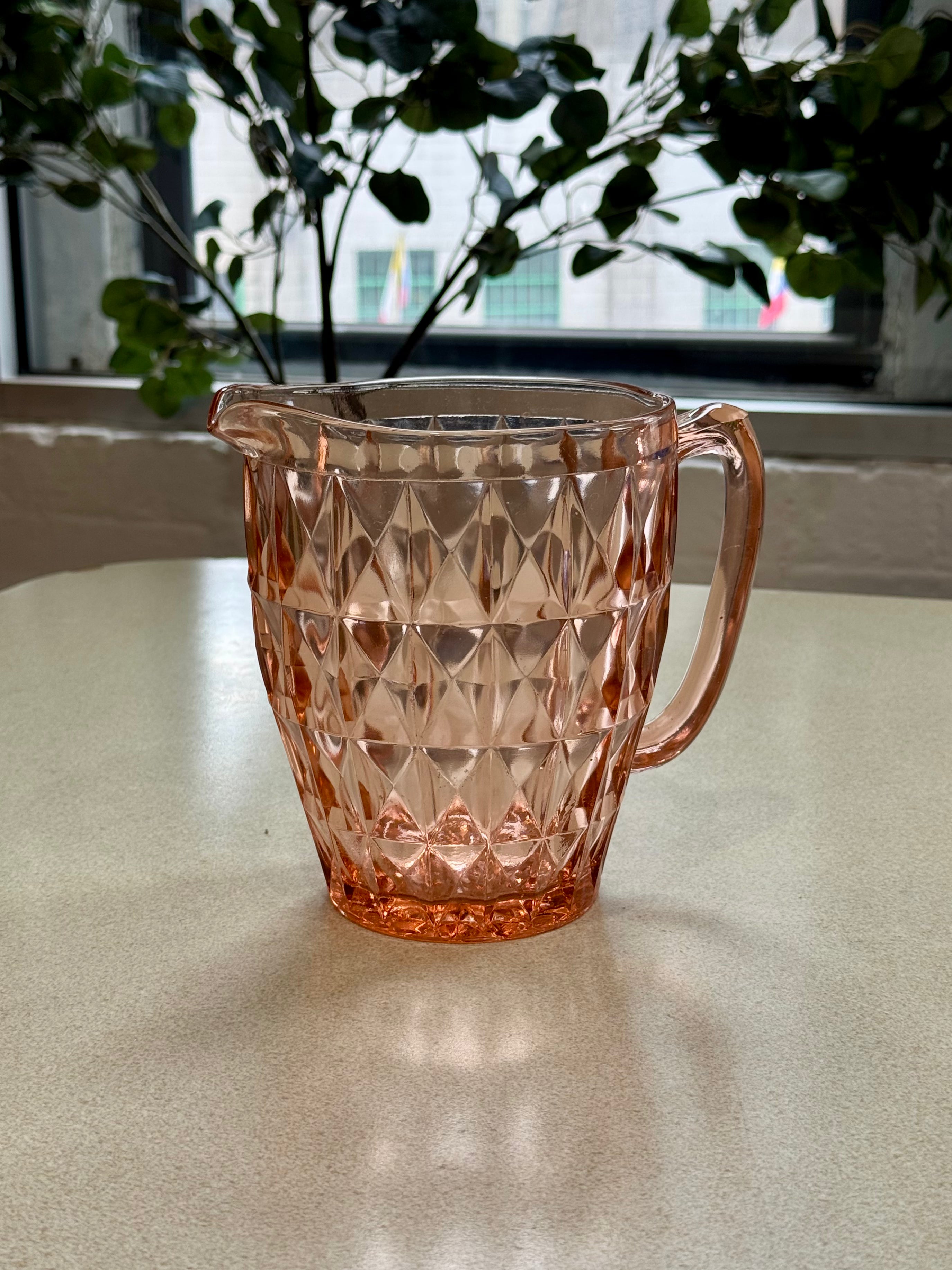 Depression Era Jeannette Glass Diamond Etched Pink Pitcher