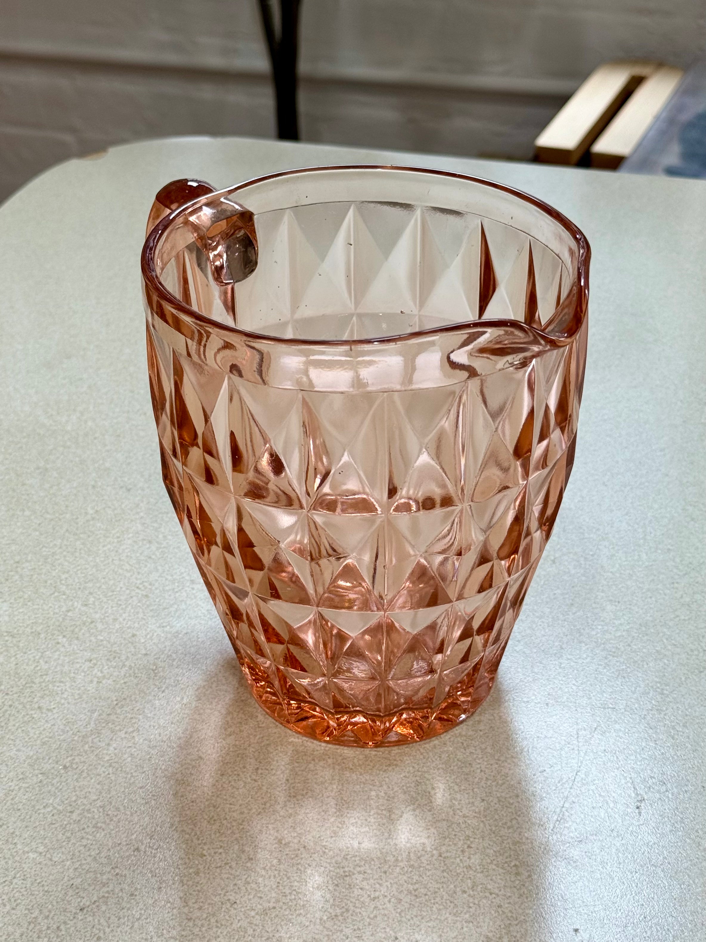 Depression Era Jeannette Glass Diamond Etched Pink Pitcher