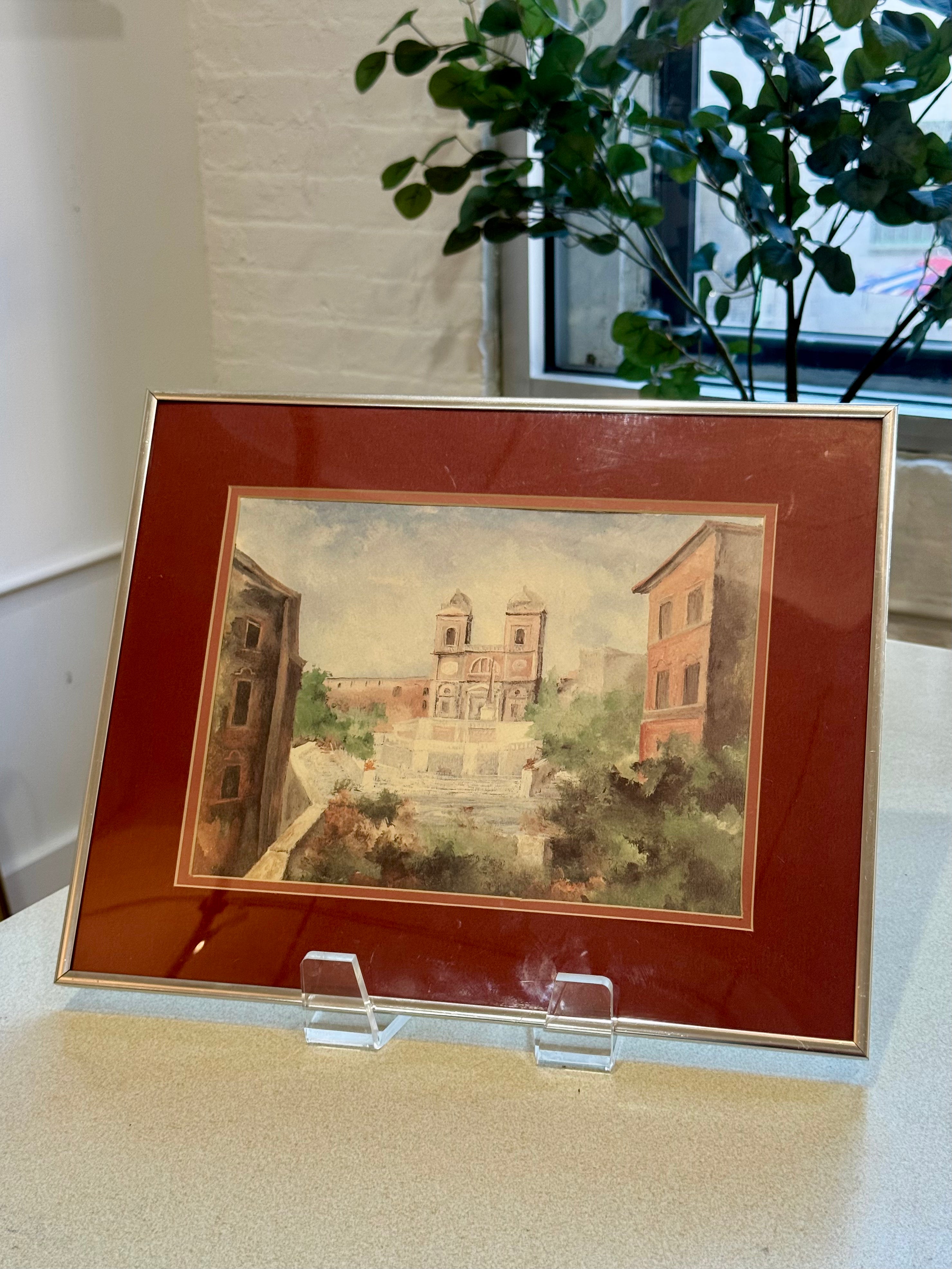 Framed Watercolor Painting with Handwritten Note