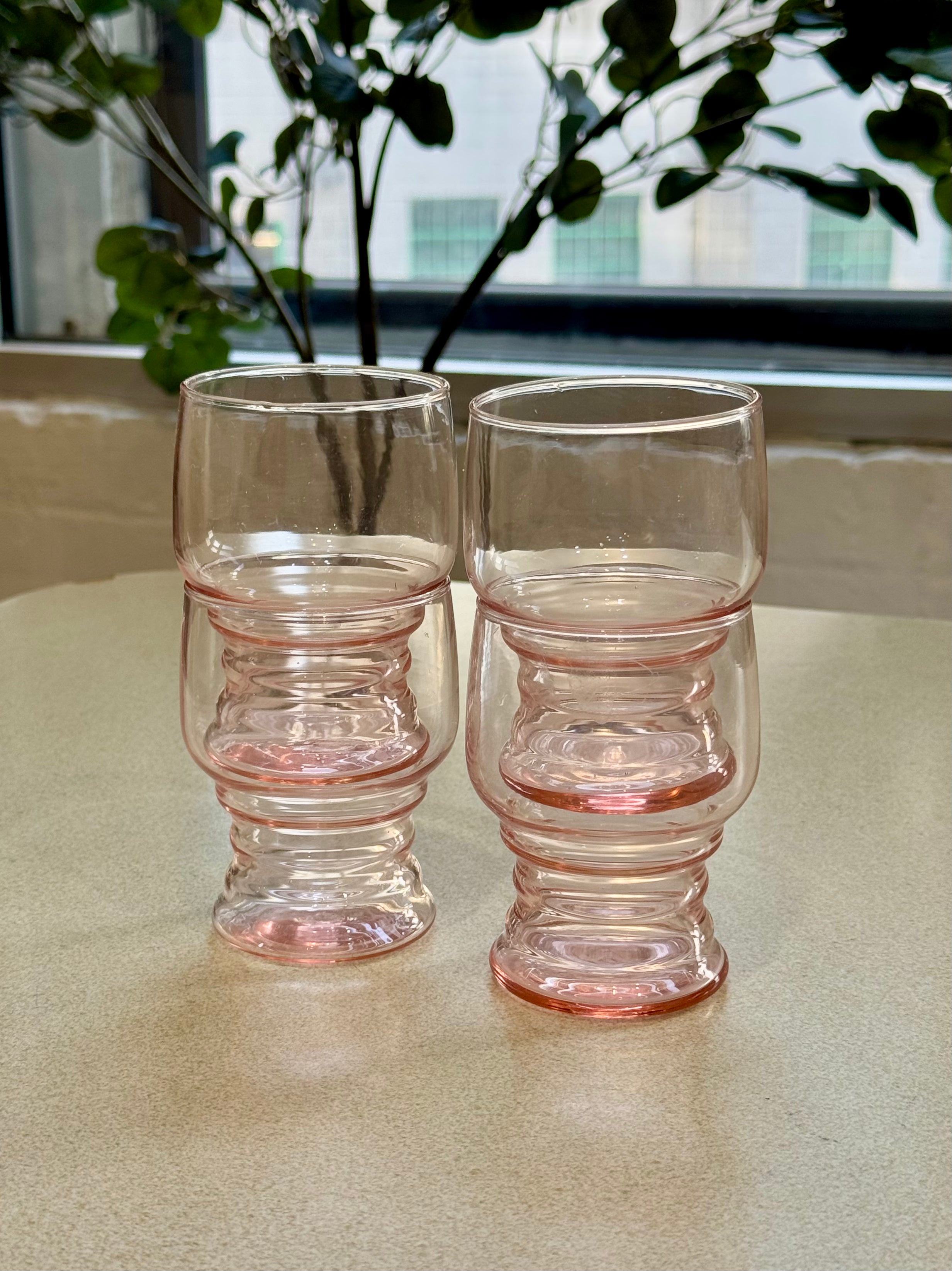 Depression Era Pink Ribbed Glass Tumblers