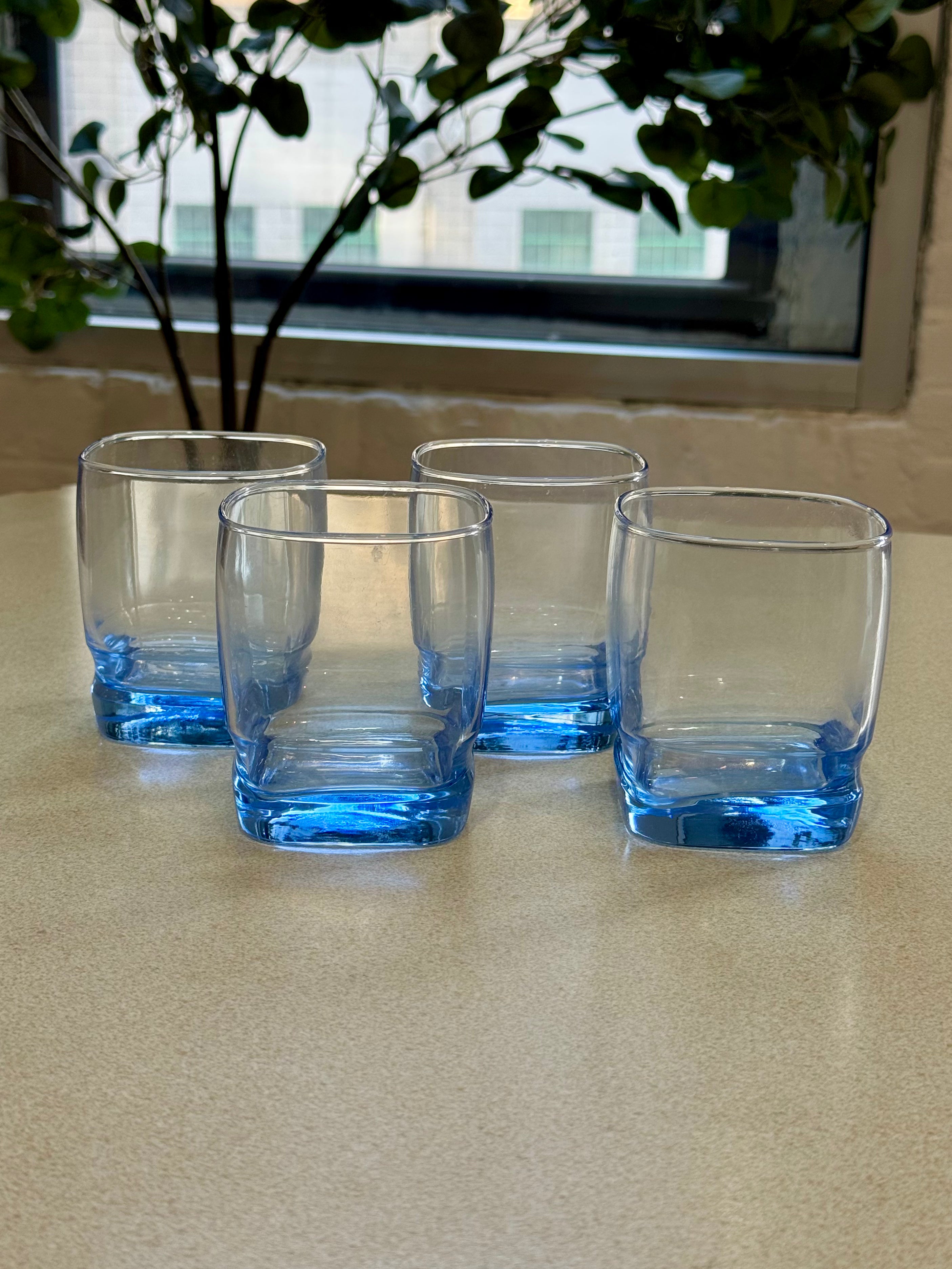 Libbey Blue Lowball Cubist Rocks Glass