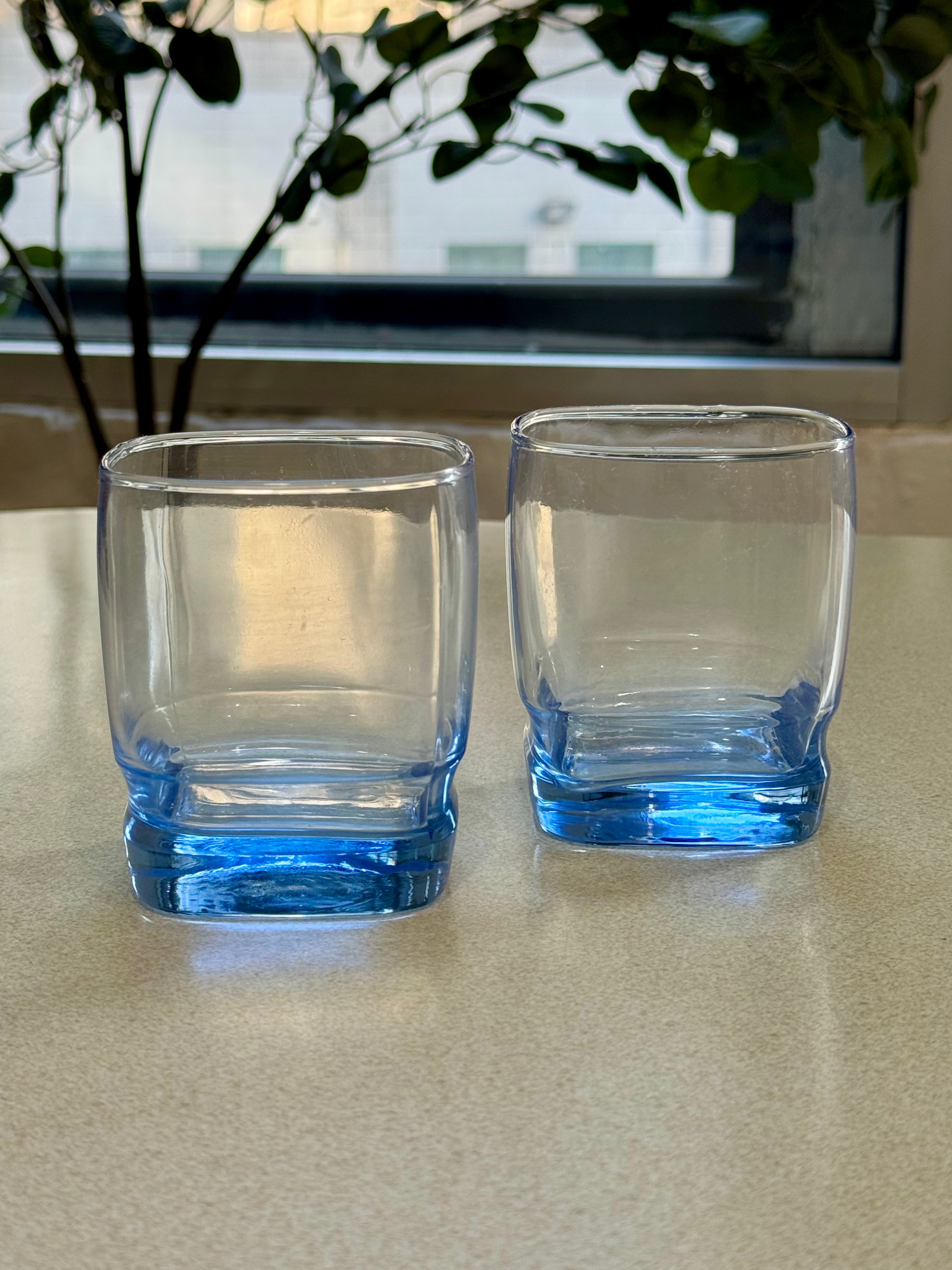 Libbey Blue Lowball Cubist Rocks Glass