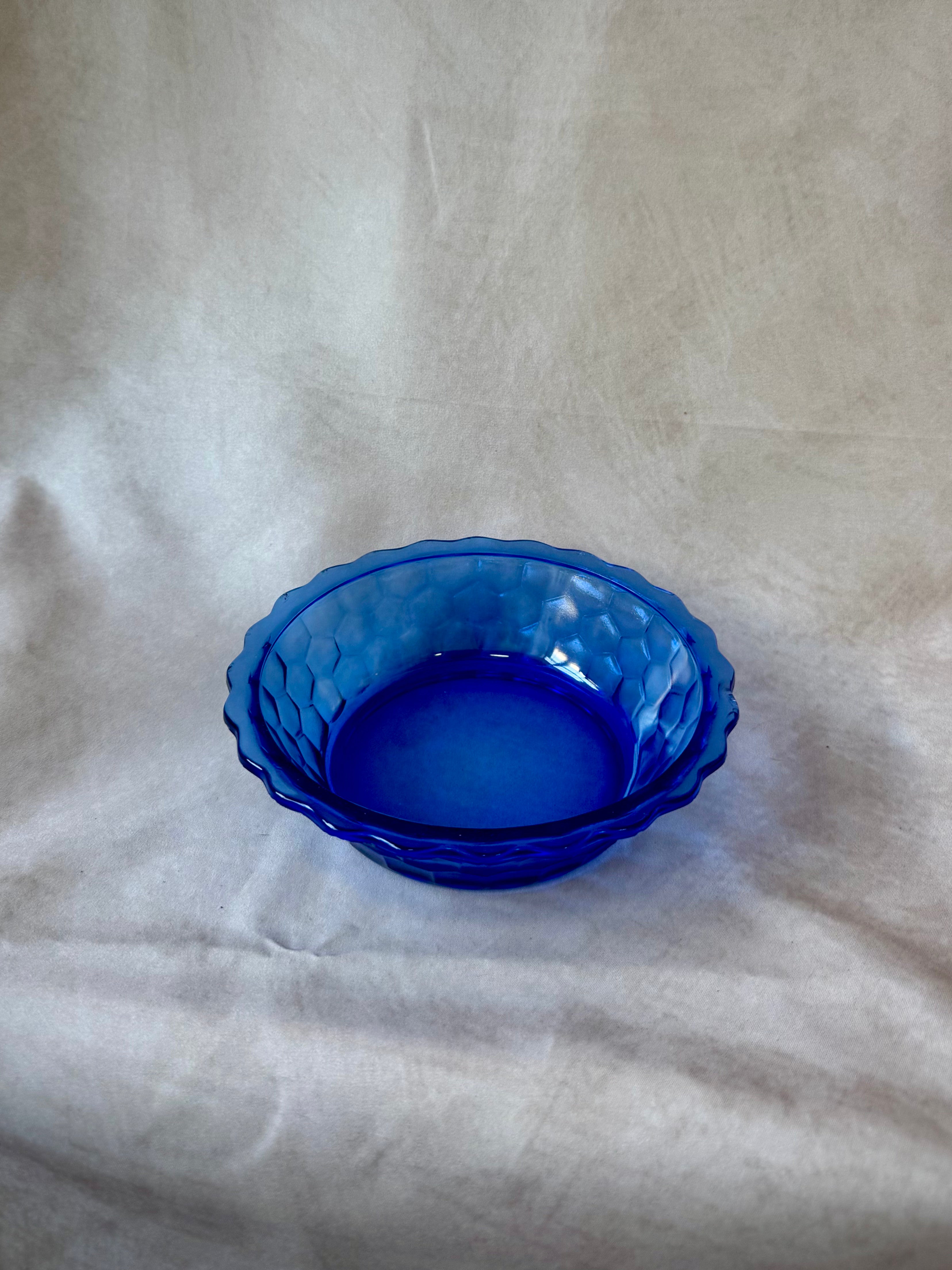 Vintage Cobalt Blue Etched Glass Bowl