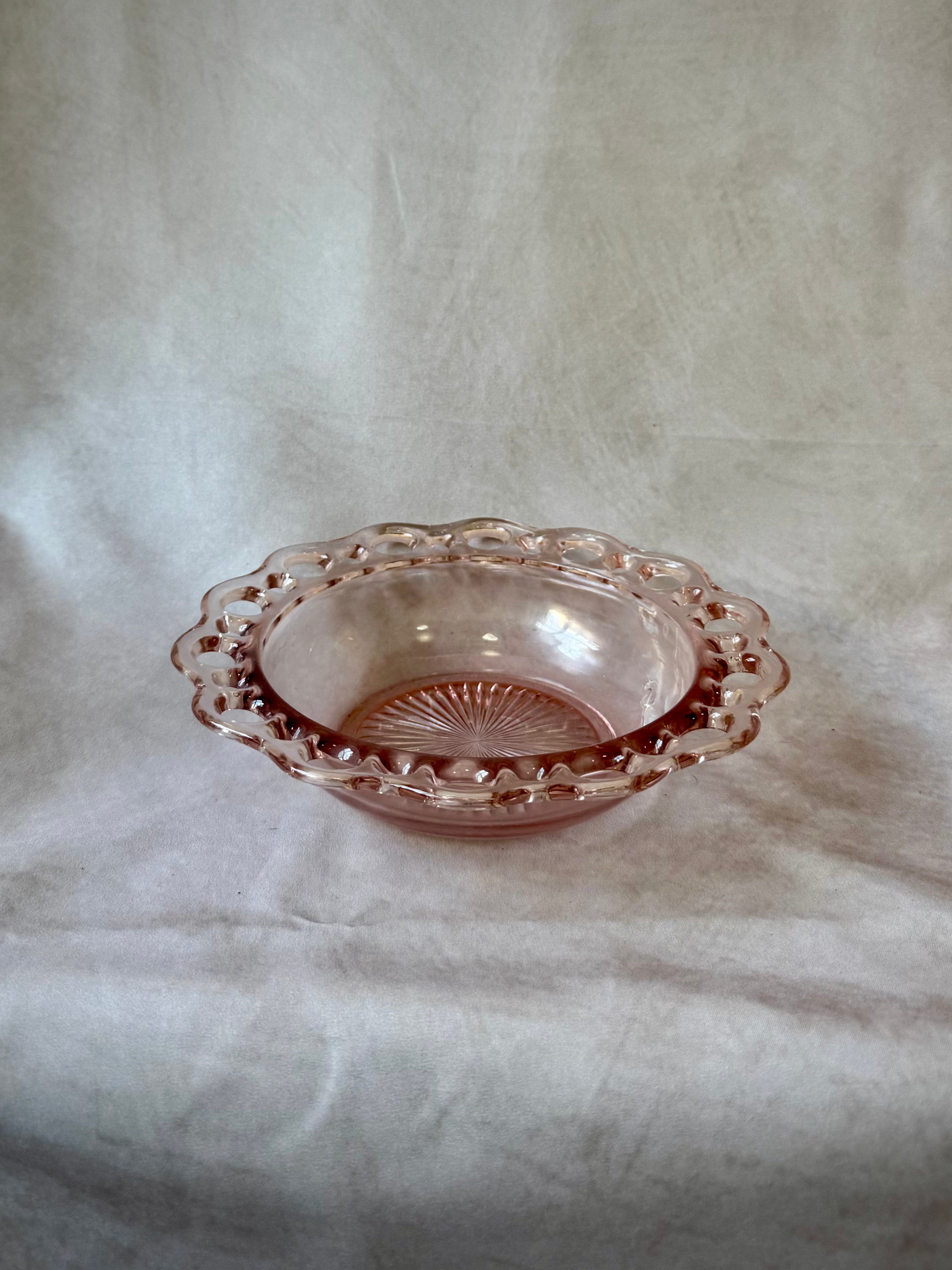 Depression Era Anchor Hocking Amber Lace Edge Pink Glass Bowl