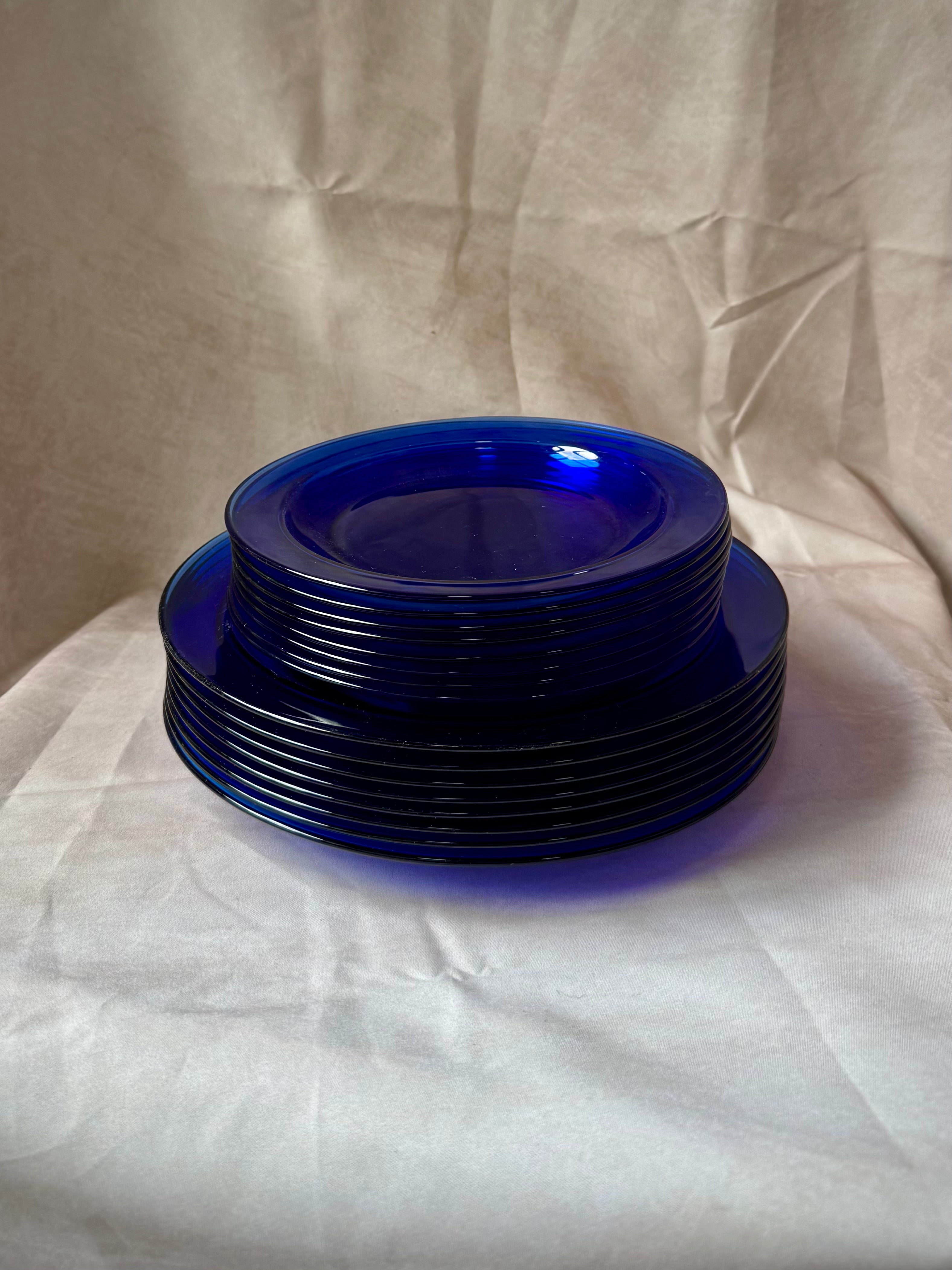 Vintage Cobalt Blue Glass Luncheon Plates