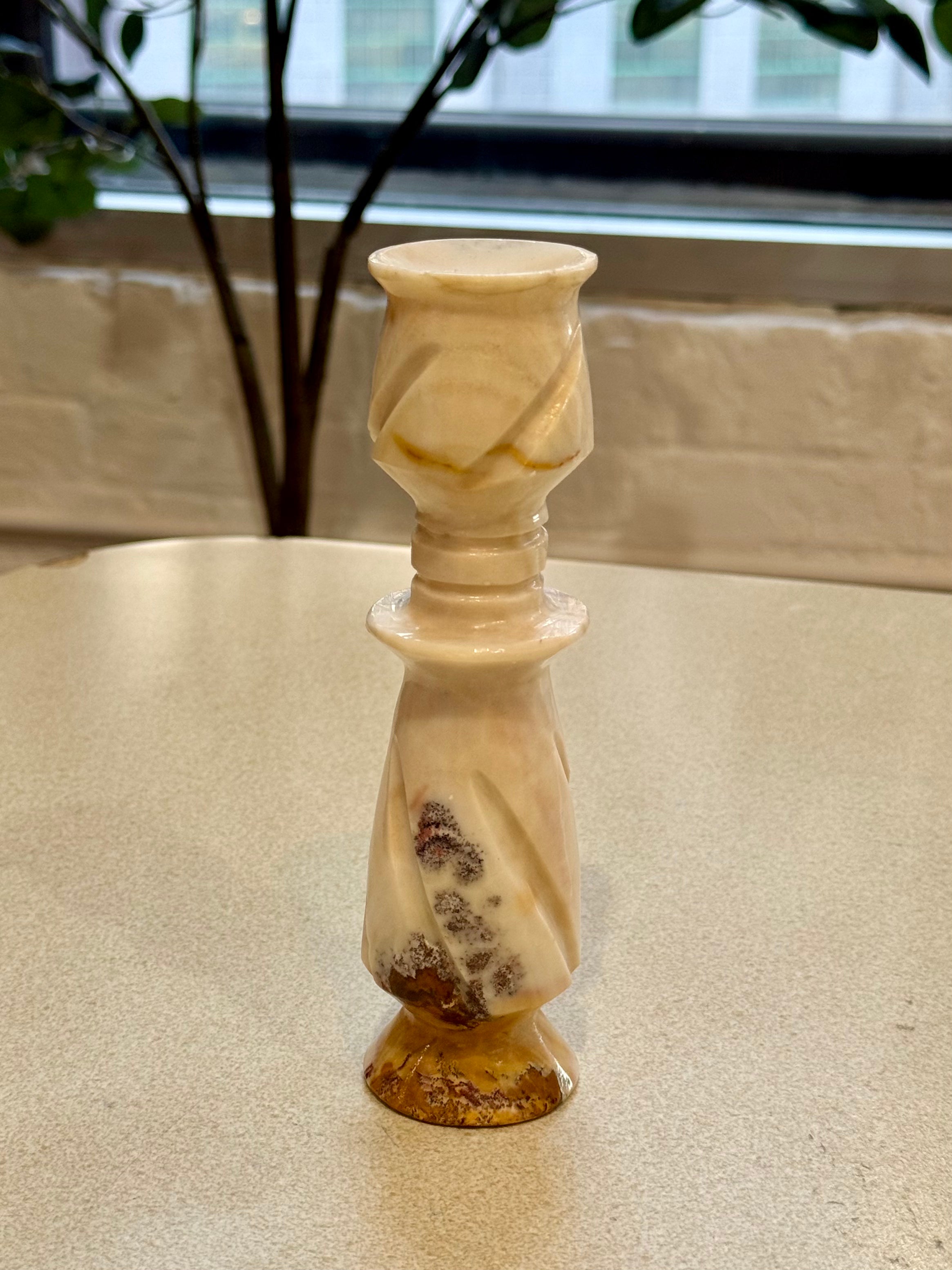 Carved Onyx Taper Candlestick Holder
