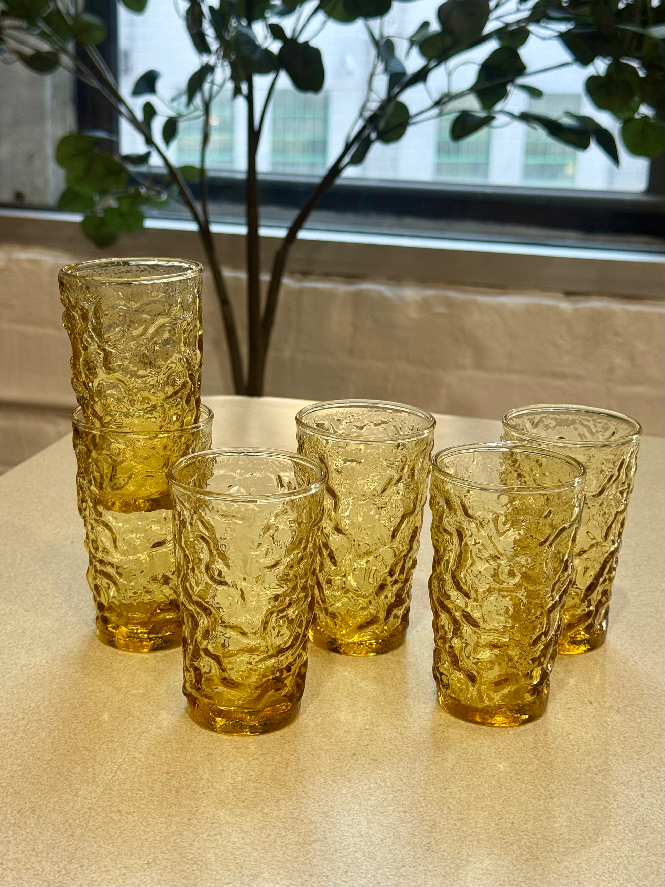 Anchor Hocking Milano Honey Gold Crinkle Glass Juice Tumblers