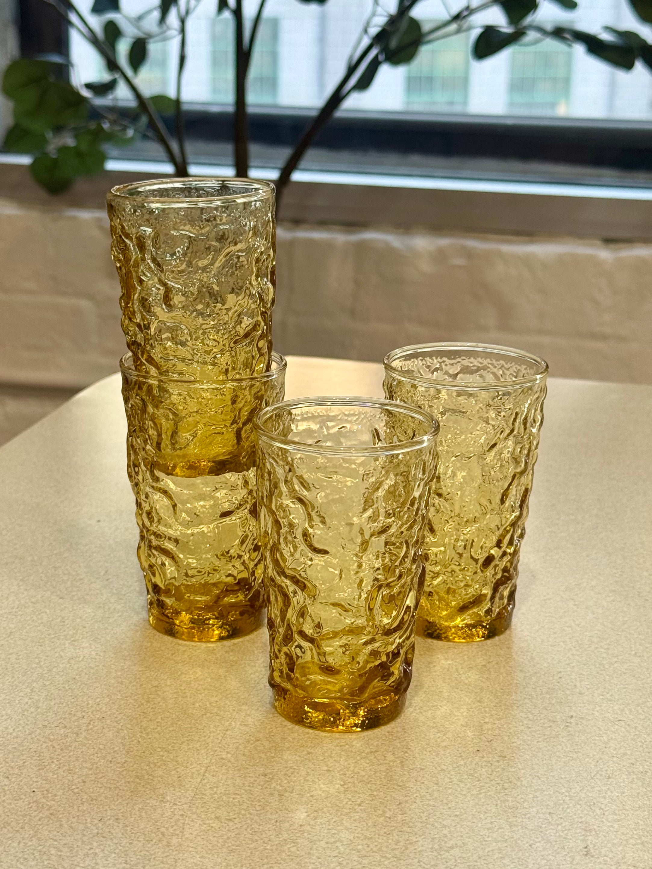 Anchor Hocking Milano Honey Gold Crinkle Glass Juice Tumblers