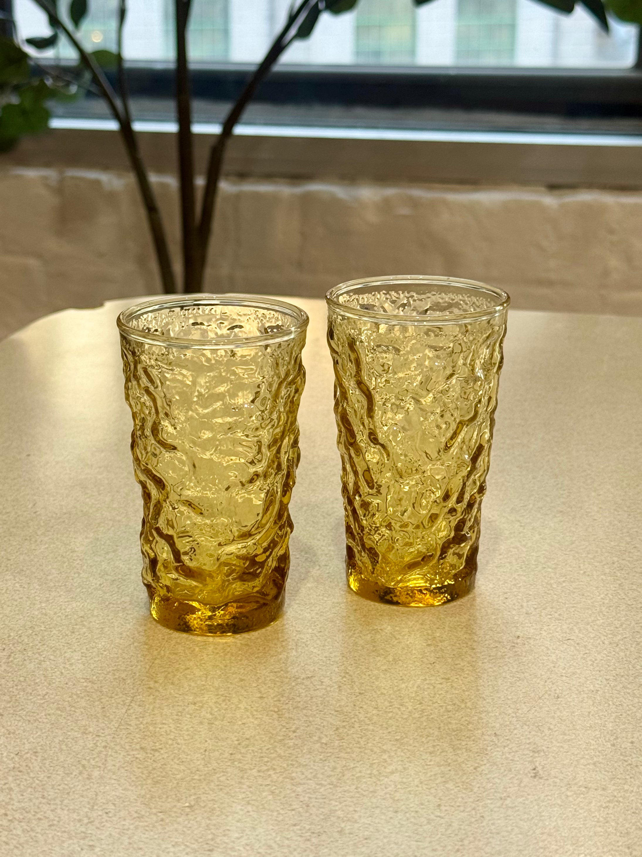 Anchor Hocking Milano Honey Gold Crinkle Glass Juice Tumblers