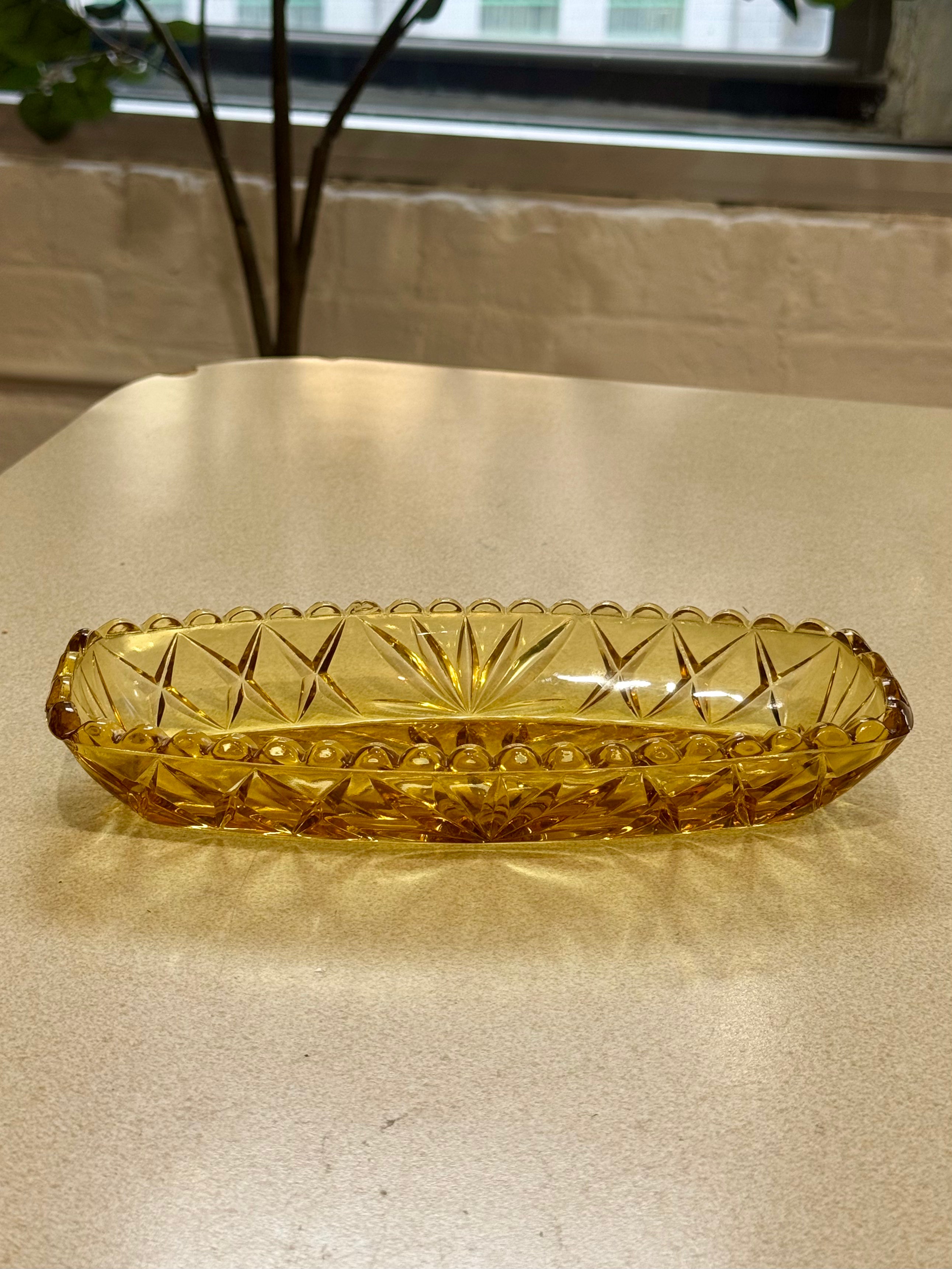 Amber Pressed Glass Dish