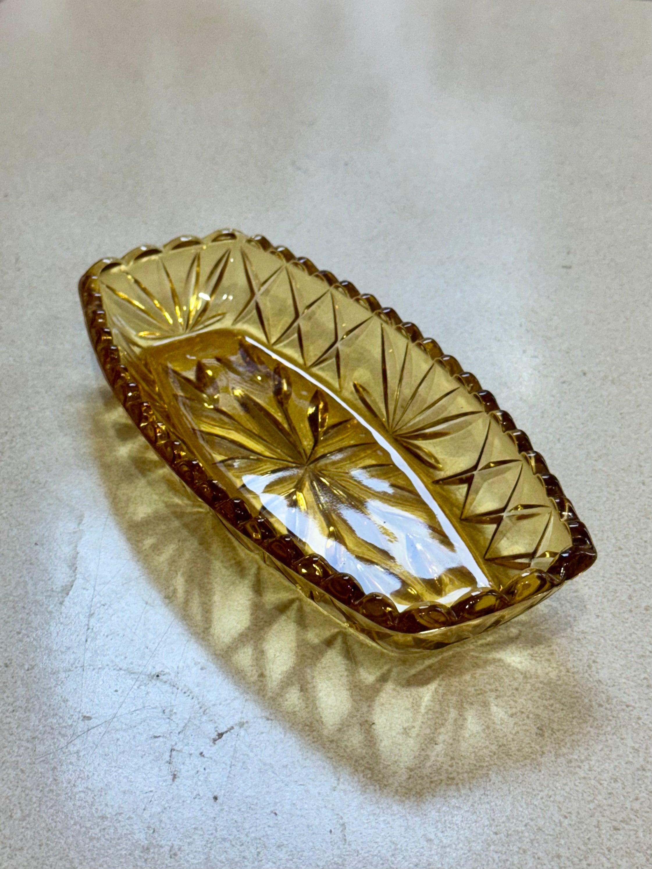 Amber Pressed Glass Dish
