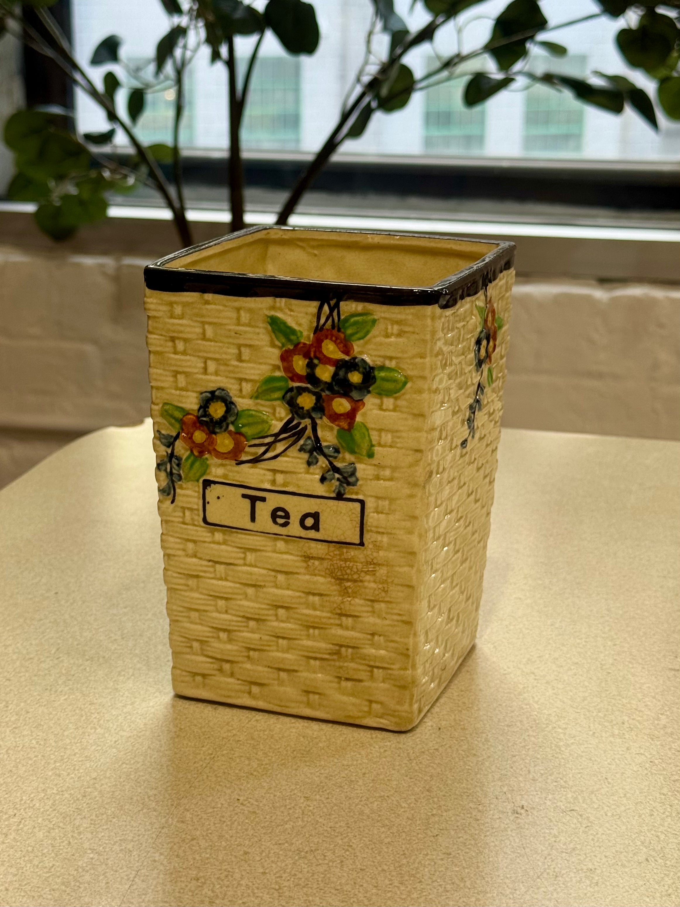 Basketweave Ceramic Tea Canister