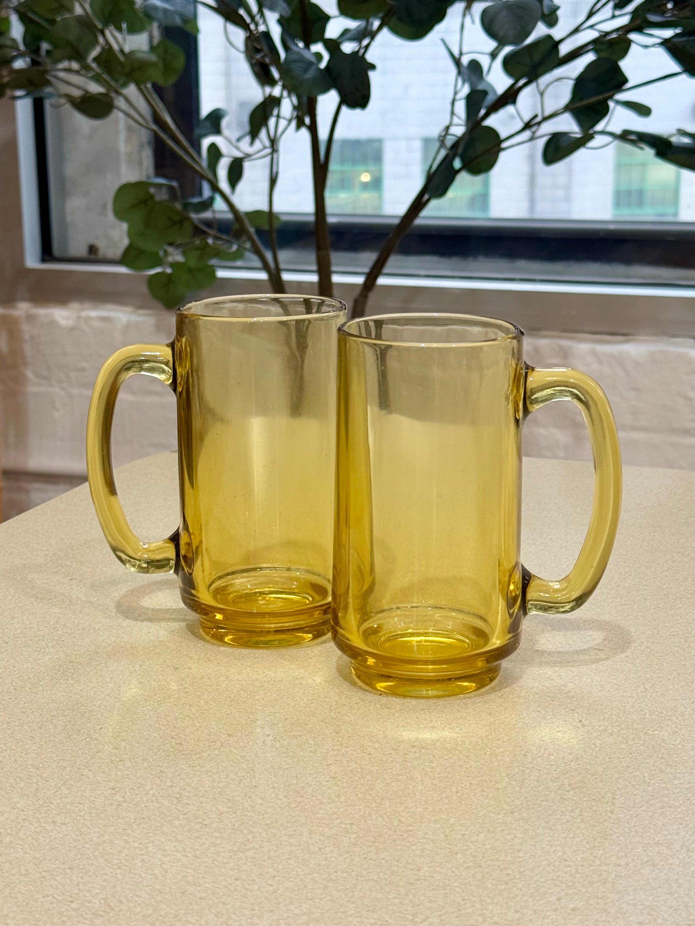 Mid Century Amber Glass Beer Mugs