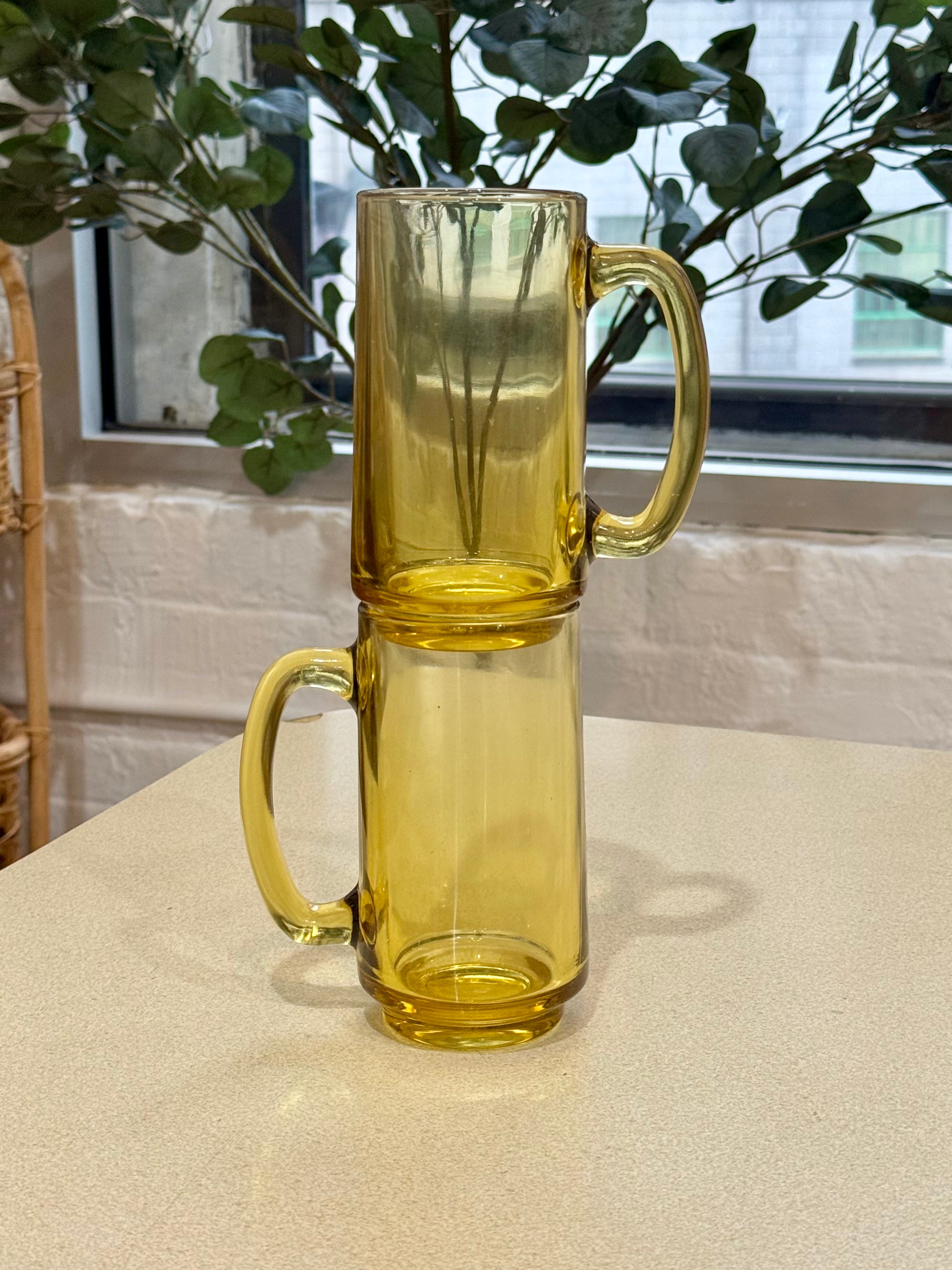Mid Century Amber Glass Beer Mugs