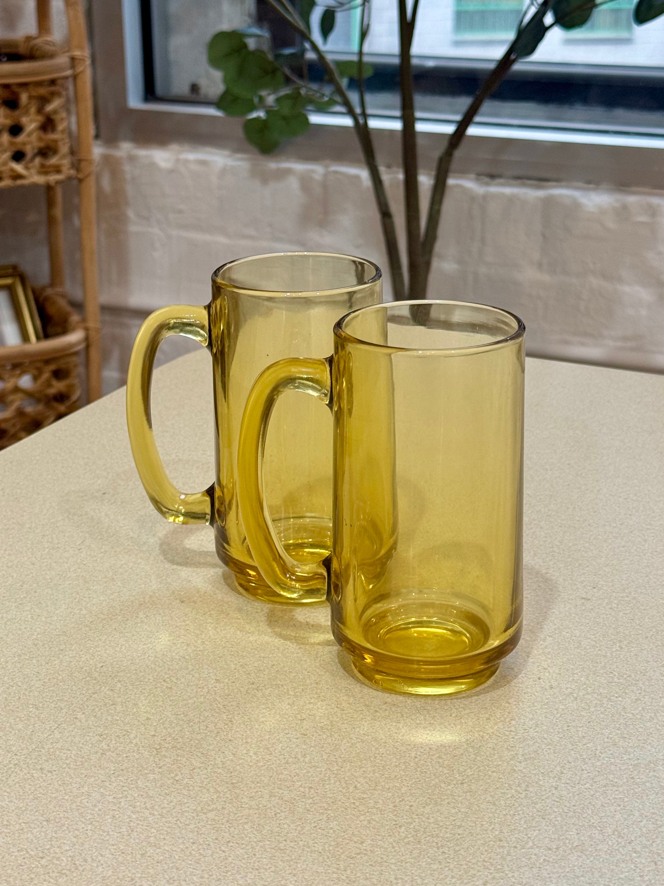 Mid Century Amber Glass Beer Mugs