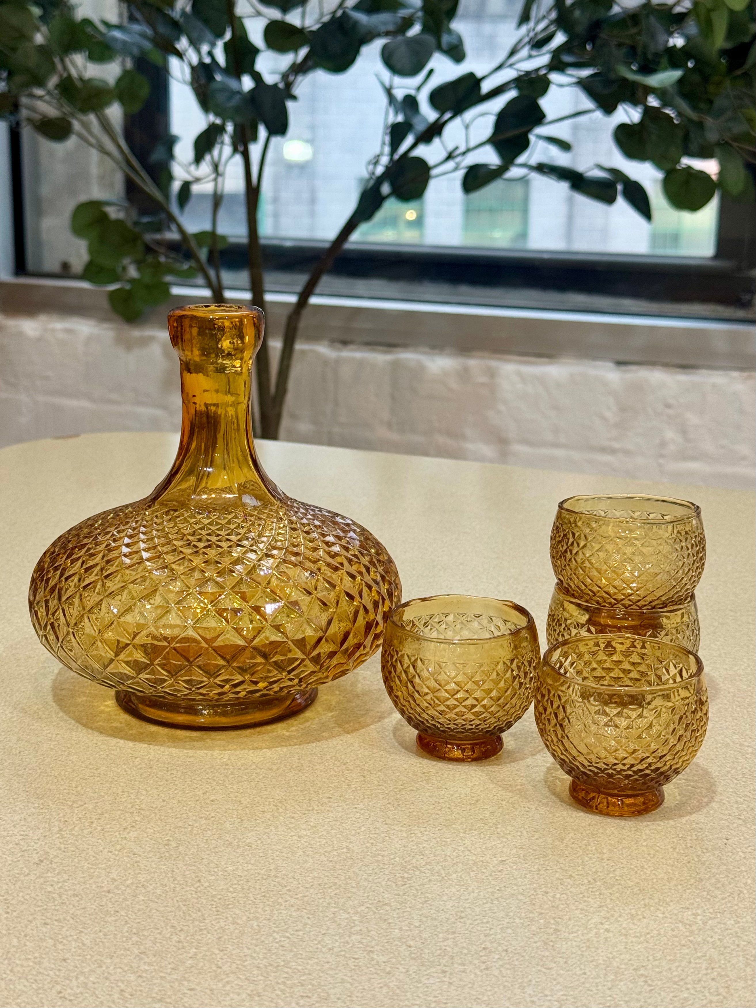 Amber Glass Diamond Point Etched Decanter