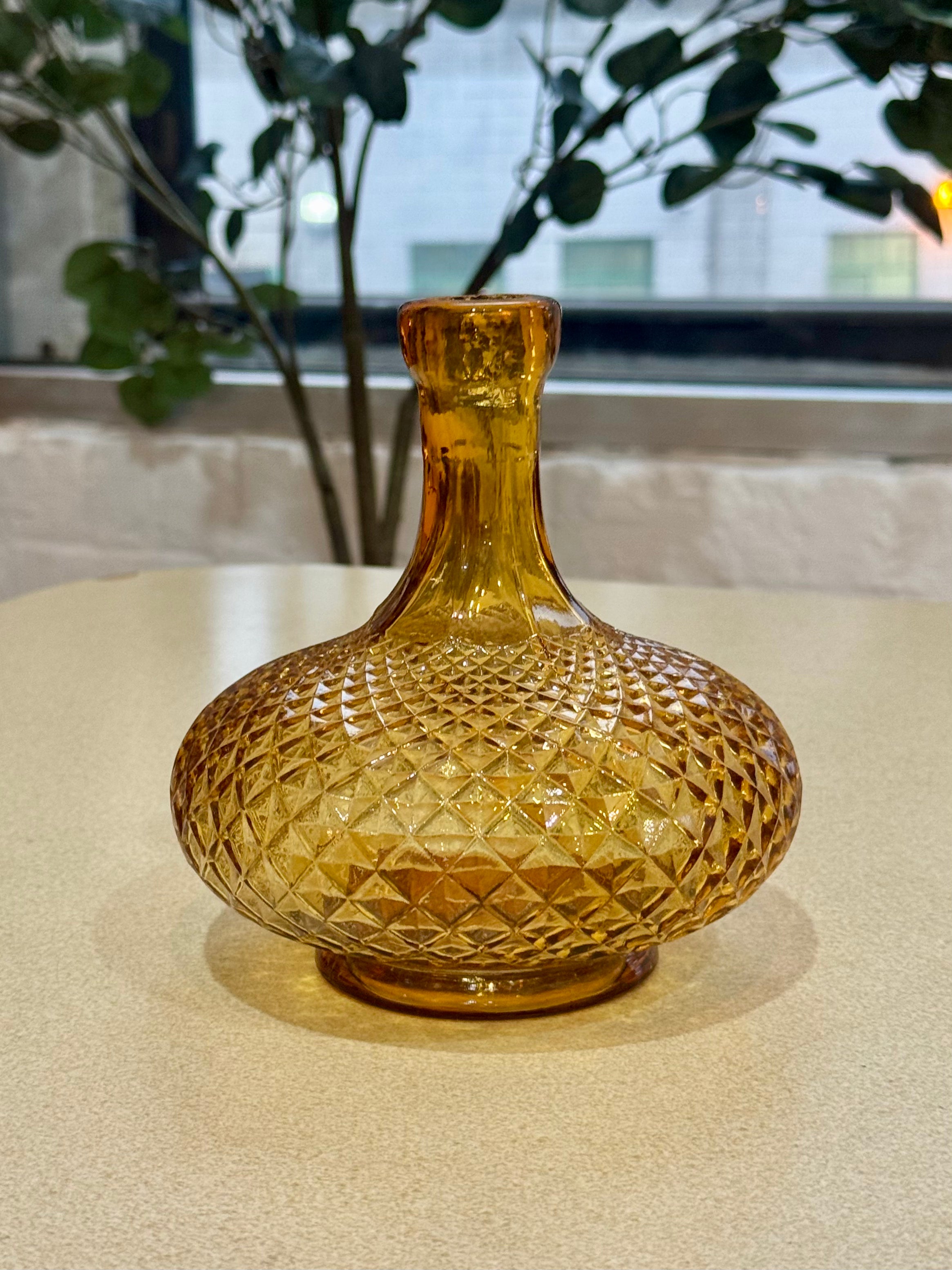 Amber Glass Diamond Point Etched Decanter
