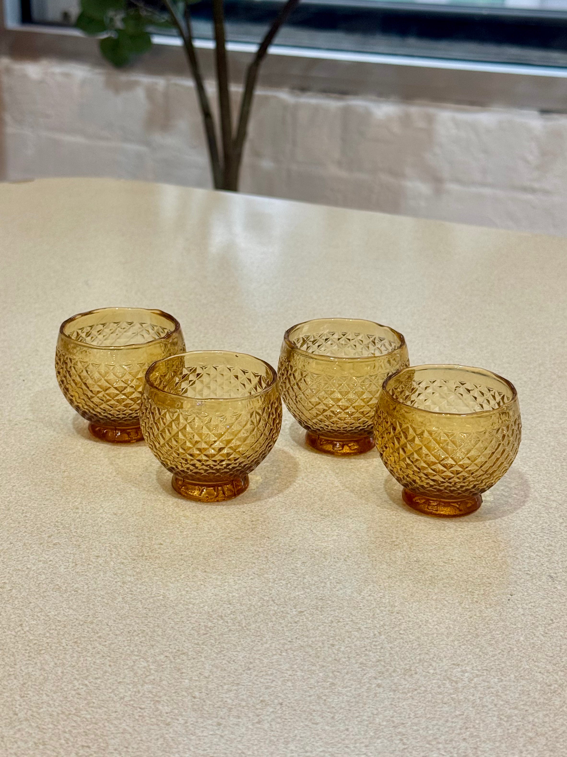Amber Diamond Etched Cordial Glasses