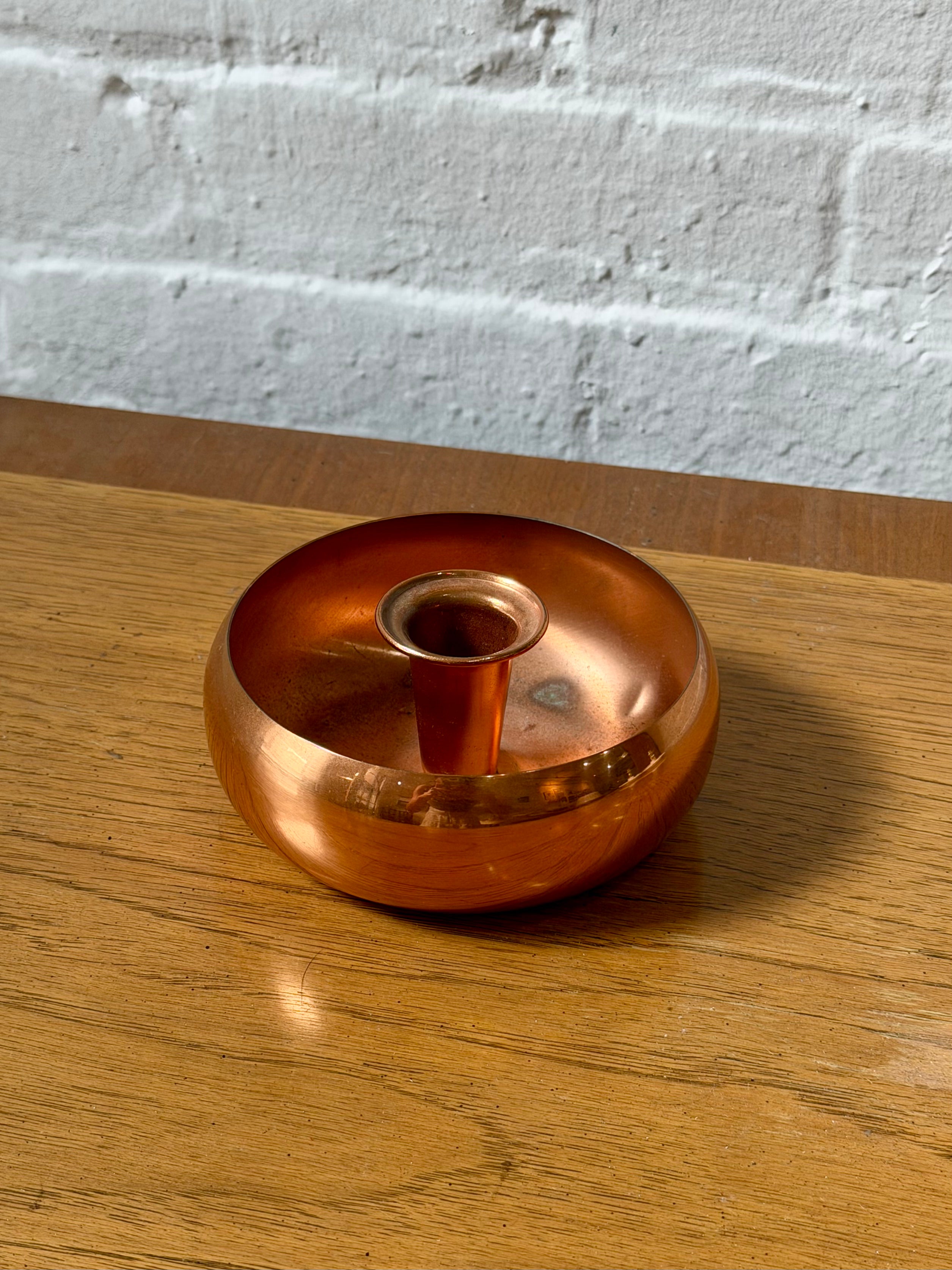 Round Copper Bowl Taper Candle Holder