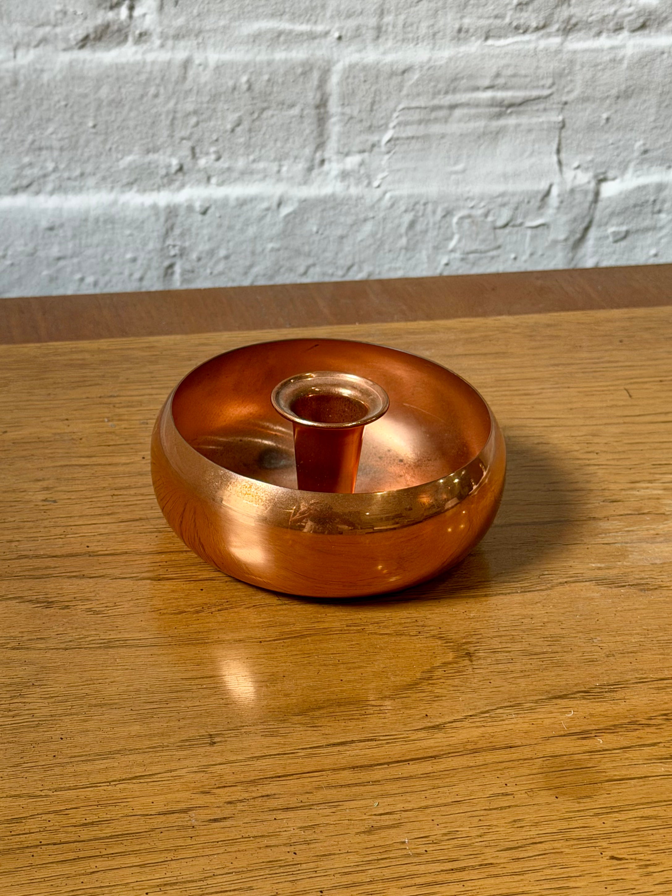 Round Copper Bowl Taper Candle Holder