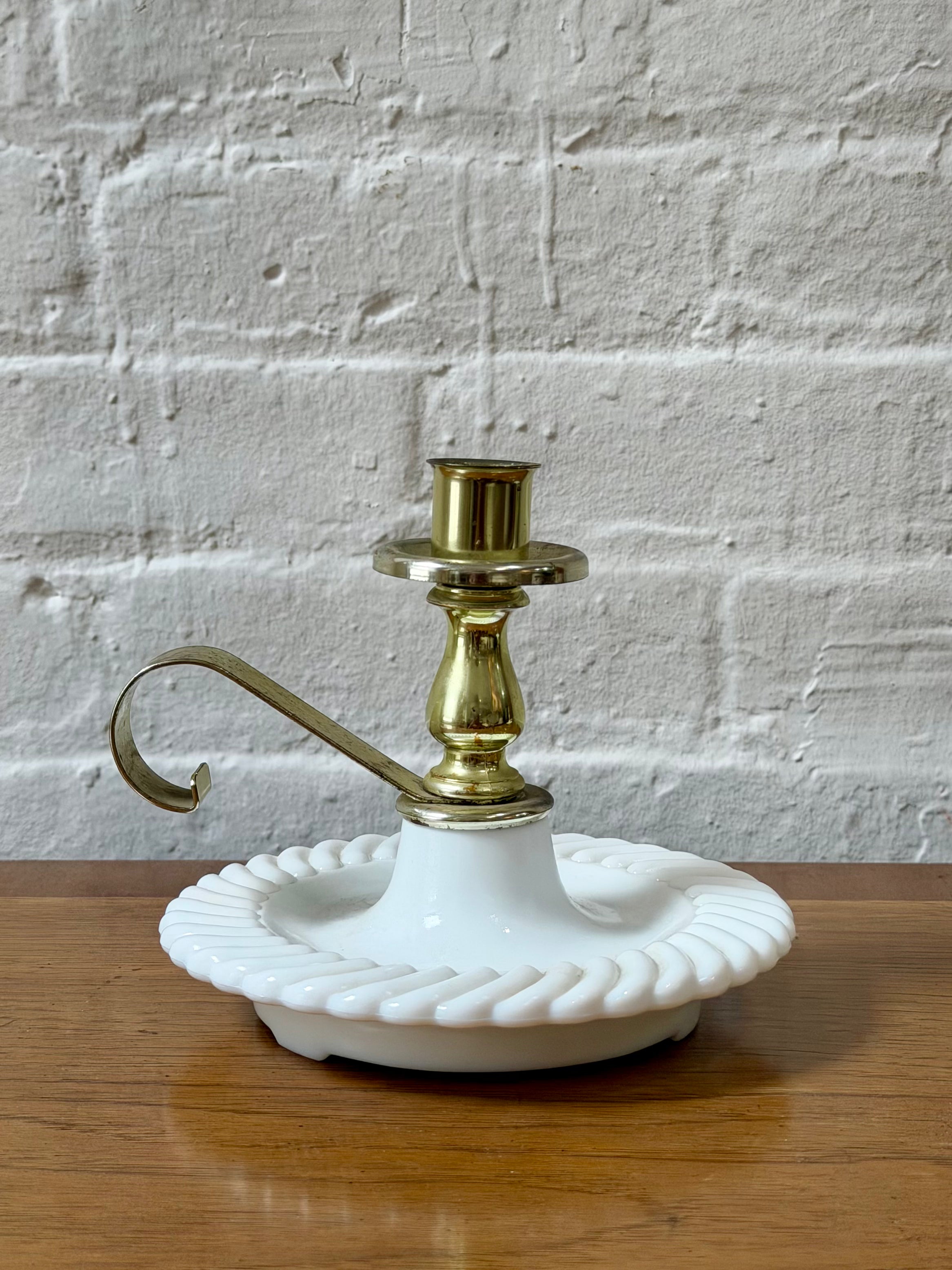 Milk Glass and Brass Chamberstick Candle Holder