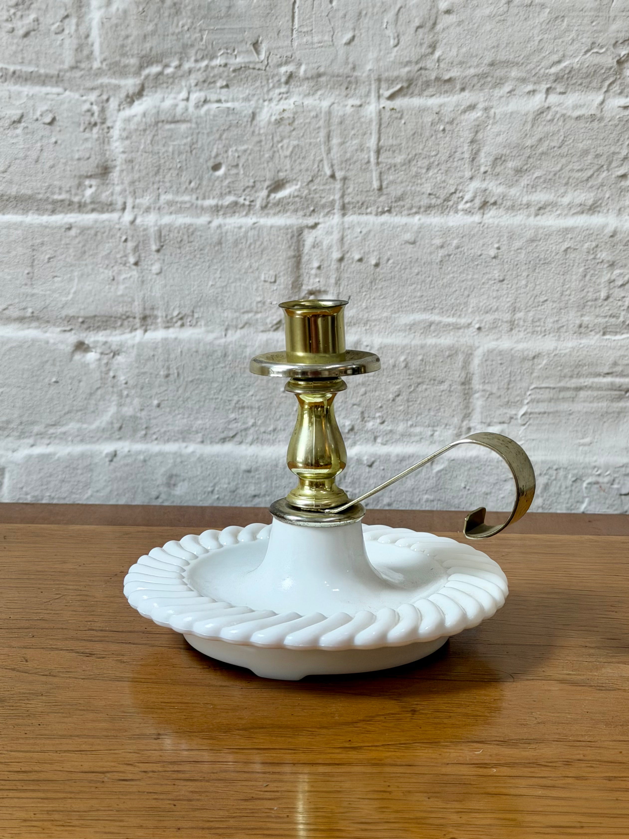 Milk Glass and Brass Chamberstick Candle Holder