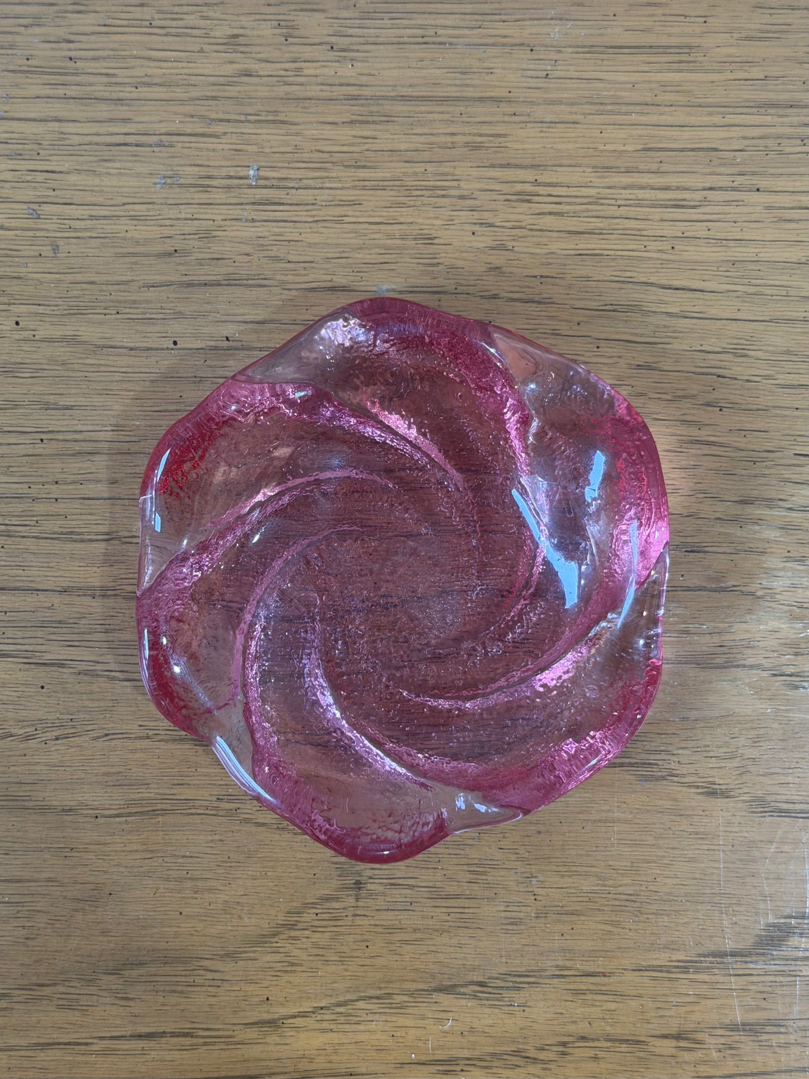 Fenton Cranberry Swirl Weighted Art Glass Trinket Dish